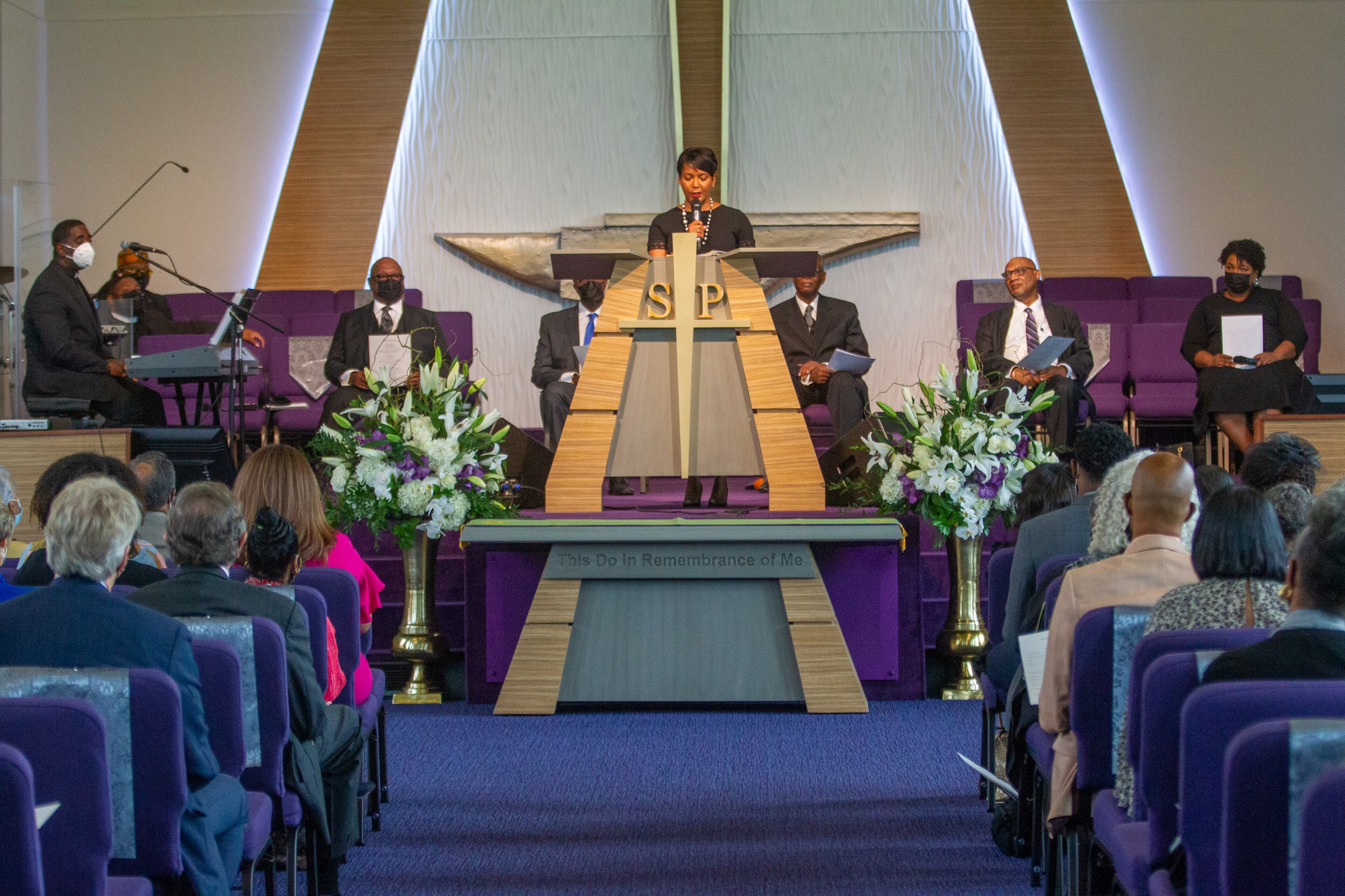 Atlanta Mayor Keisha Lance Bottoms speaks at the celebration of life and dedication Saturday, July 17, 2021, of the Jordan Family Life Center in Vernon Jordan's honor at St. Paul A.M.E. Church, where he was a lifelong member. The Atlanta native died March 1 at age 85. (Photo: Steve Schaefer for The Atlanta Journal-Constitution)