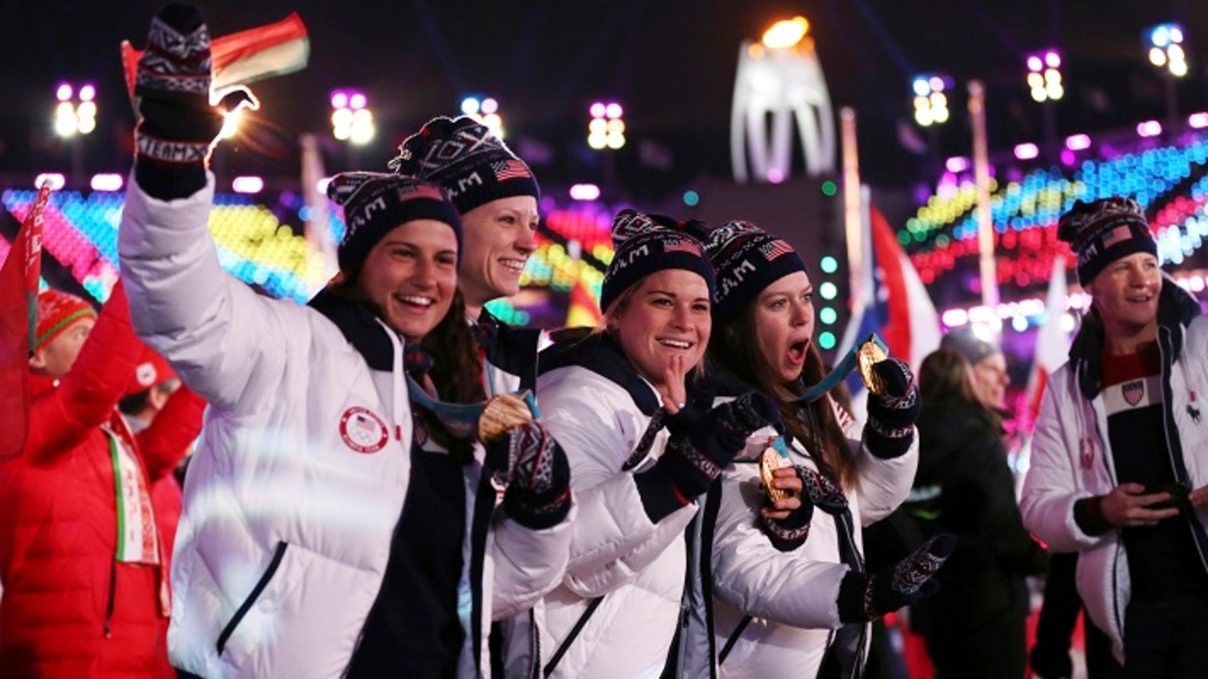 United States athletes walk in the stadium during the closing ceremony of the 2018 Winter Olympics in Pyeongchang, South Korea, Sunday, Feb. 25, 2018. (AP Photo/Natacha Pisarenko)