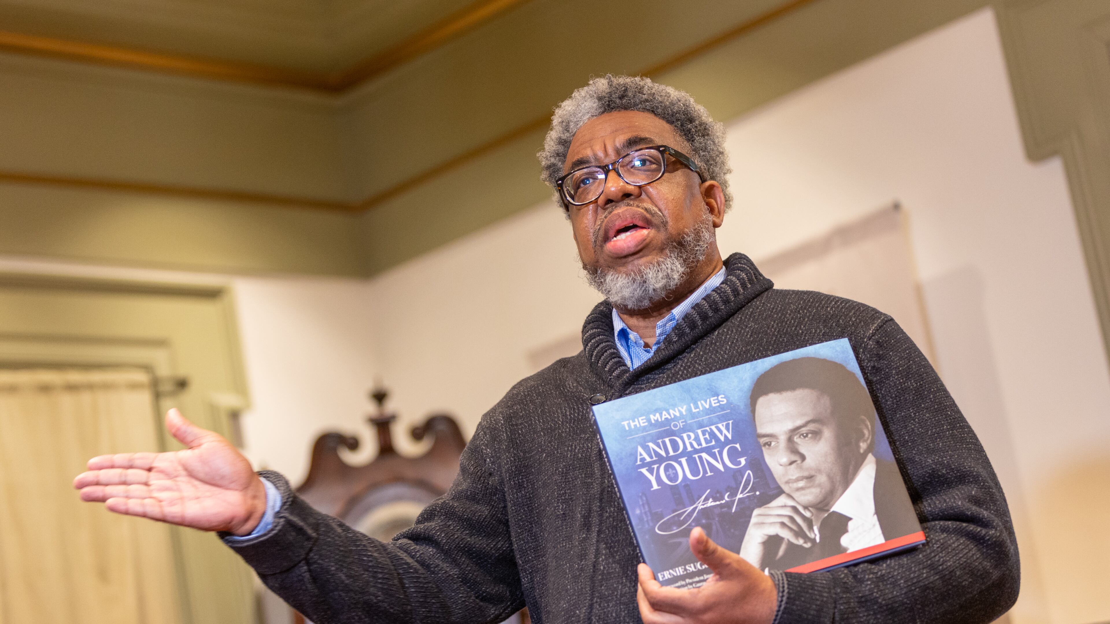 In celebration of Andrew Young's 90th birthday, the release of the book and opening of the exhibit of "The Many Lives of Andrew Young" took place at the Millennium Gate in Atlantic Station on Friday, March 11, 2022. Ernie Suggs, of the Atlanta Journal-Constitution wrote the book after hours of interviews and decades following the Ambassador's life and career. (Jenni Girtman for The Atlanta Journal-Constitution)