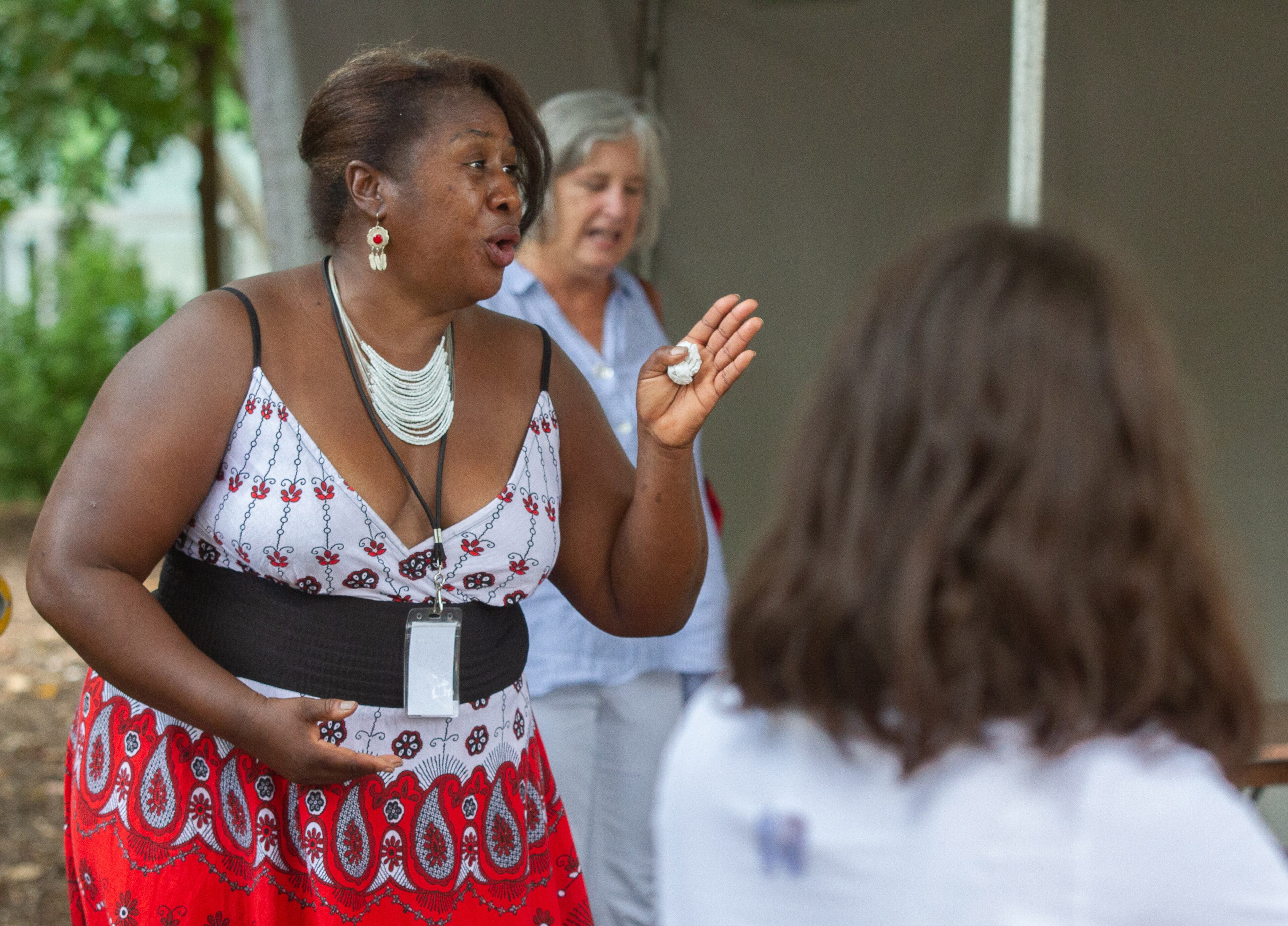 Meloni Mathius sings opera to passers-by during the AJC Decatur Book Festival on Sunday, September 1, 2019. STEVE SCHAEFER / SPECIAL TO THE AJC