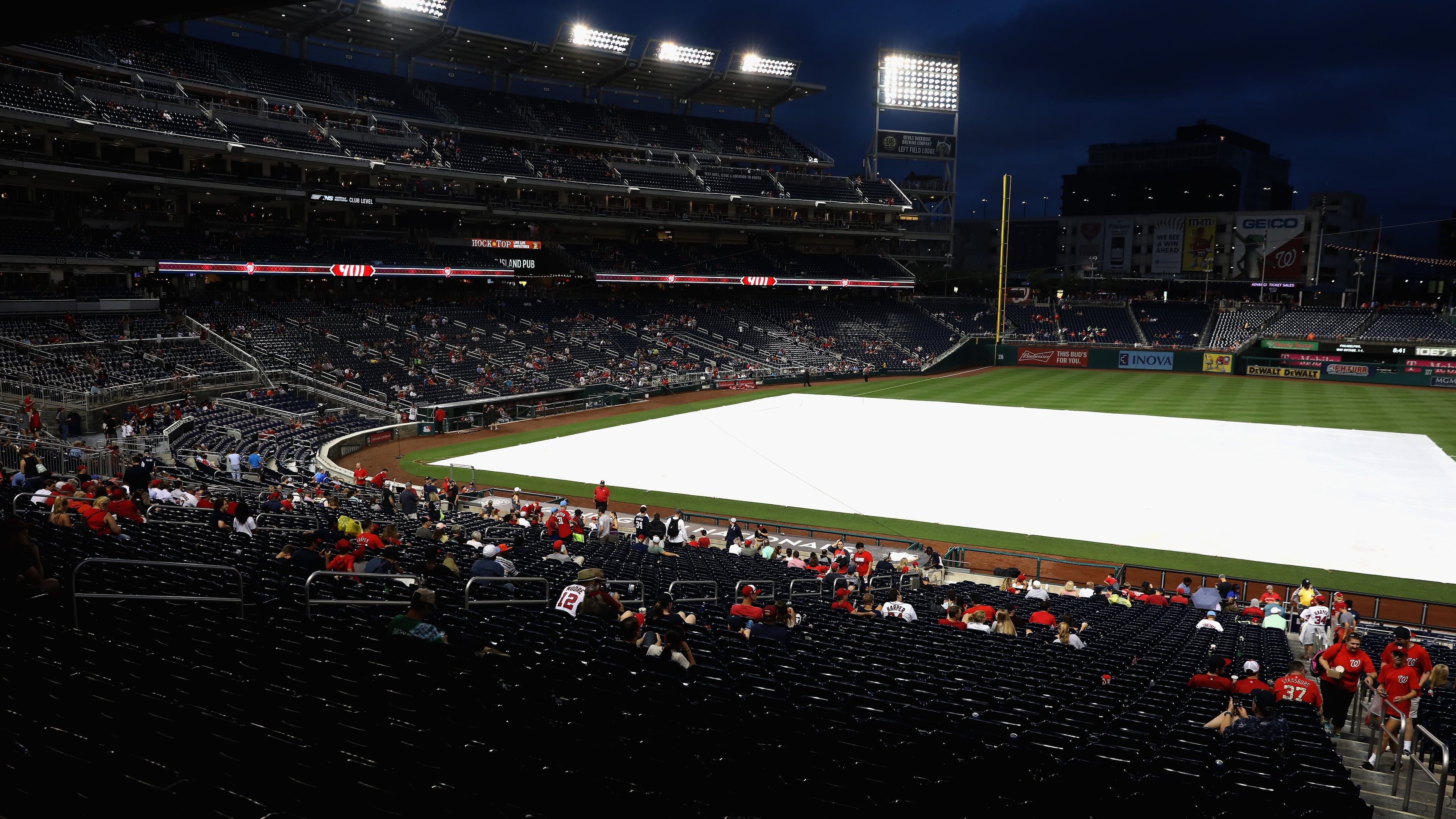 The tarp's out Friday, but where's the rain, Washington? (Photo by Rob Carr/Getty Images)