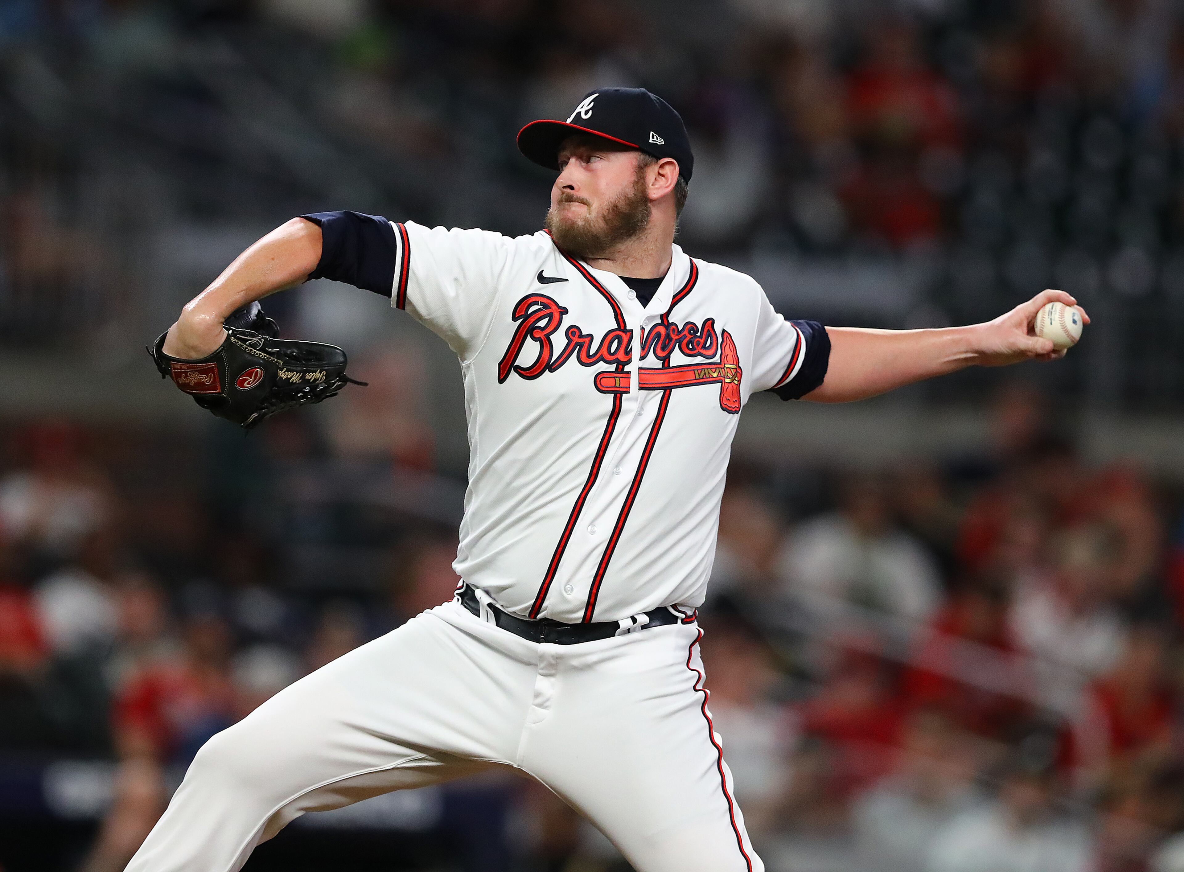Braves pitcher Tyler Matzek delivers against the St. Louis Cardinals during the 8th inning in a MLB baseball game on Tuesday, July 5, 2022, in Atlanta. “Curtis Compton / Curtis.Compton@ajc.com”