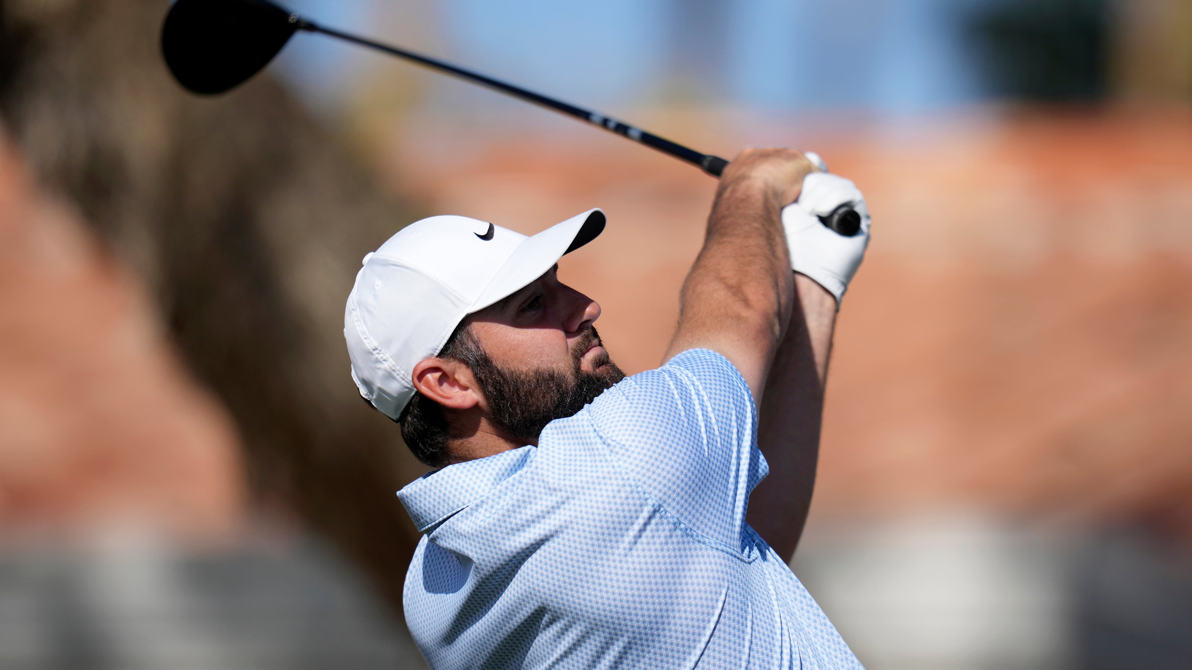 Scottie Scheffler hits his tee shot at the fifth hole during the final round of the American Express golf event on the Pete Dye Stadium Course at PGA West Sunday, Jan. 25, 2026, in La Quinta, Calif. (AP Photo/Ross D. Franklin)