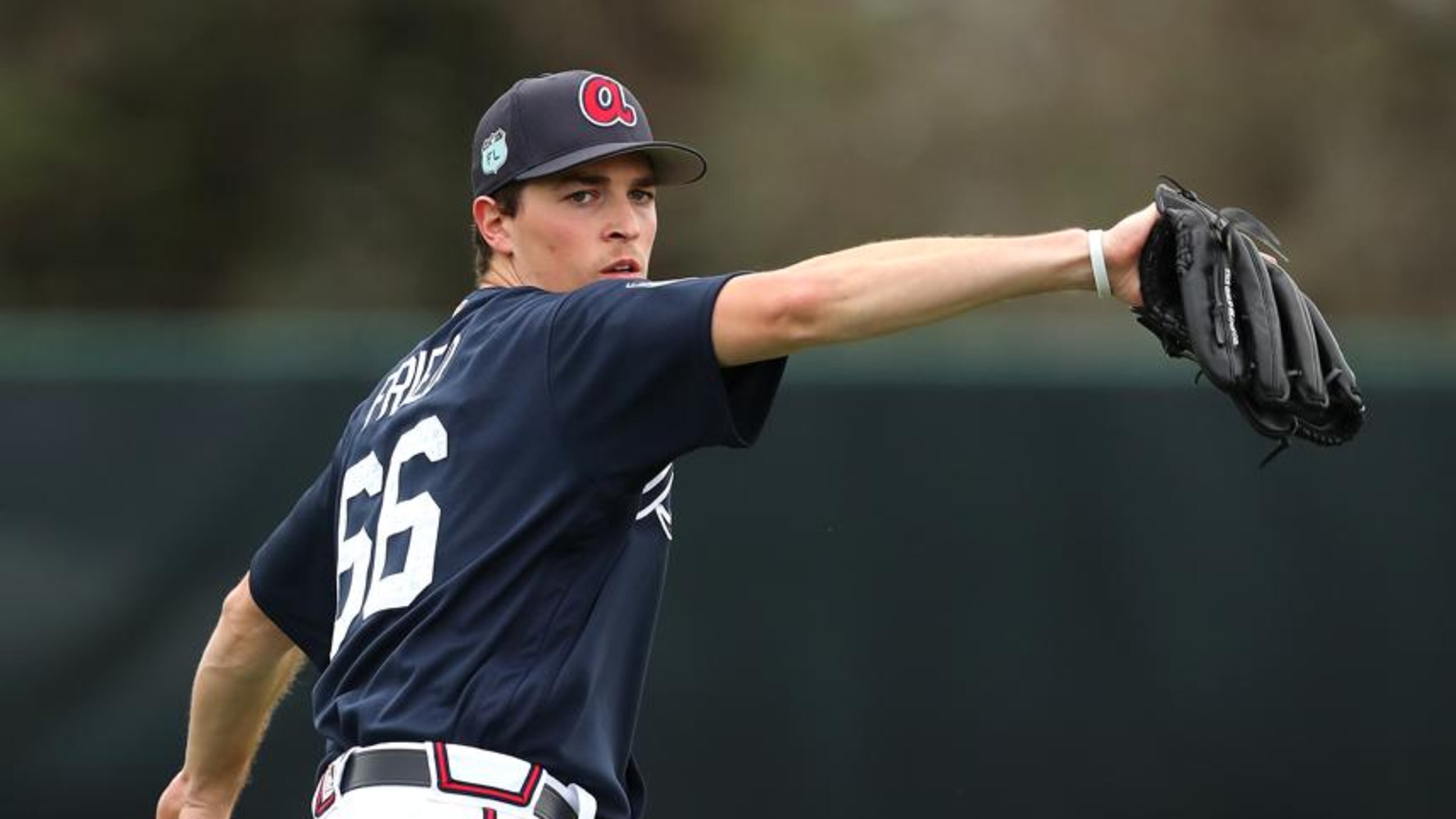 Braves pitcher Max Fried throws to loosen up his arm during the first full-squad workout on Feb. 18, 2017, at the ESPN Wide World of Sports in Lake Buena Vista. (Curtis Compton/ccompton@ajc.com)