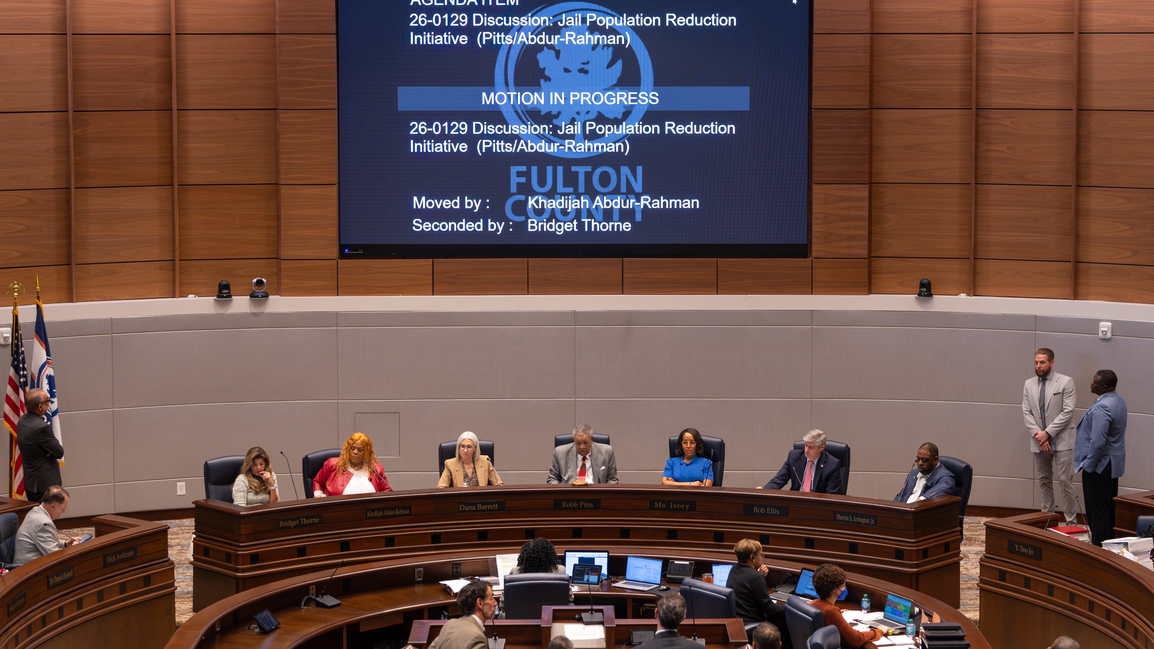 Fulton County Board of Commissioners vote on a proposed plan to lower the population of the Fulton County Jail. Wednesday, March 3, 2026. (Ben Hendren for the AJC)