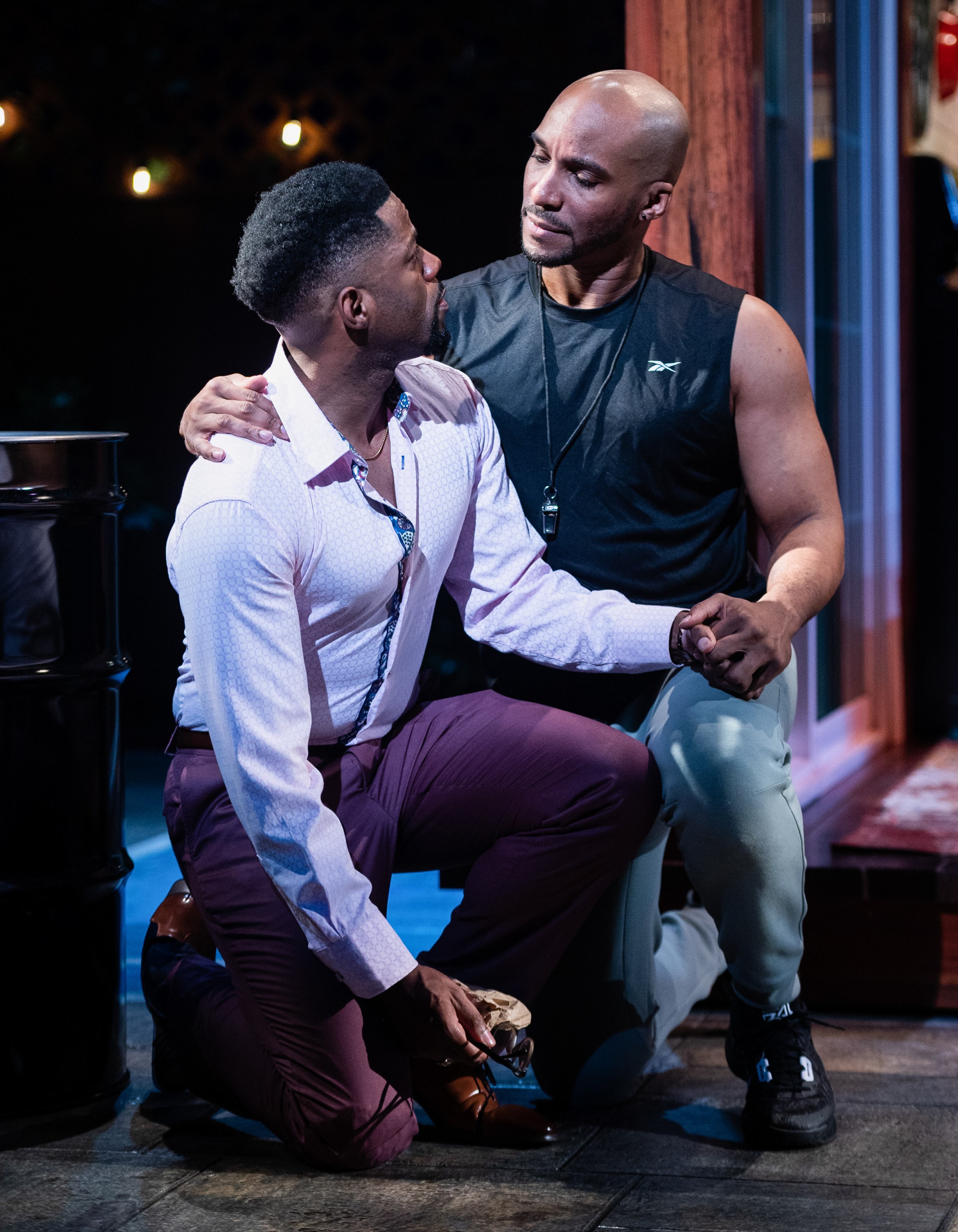 Calvin Thompson (left) and Bjorn Dupaty co-star in “The Hot Wing King” at the Alliance.
(Courtesy of Alliance Theatre/Greg Mooney)