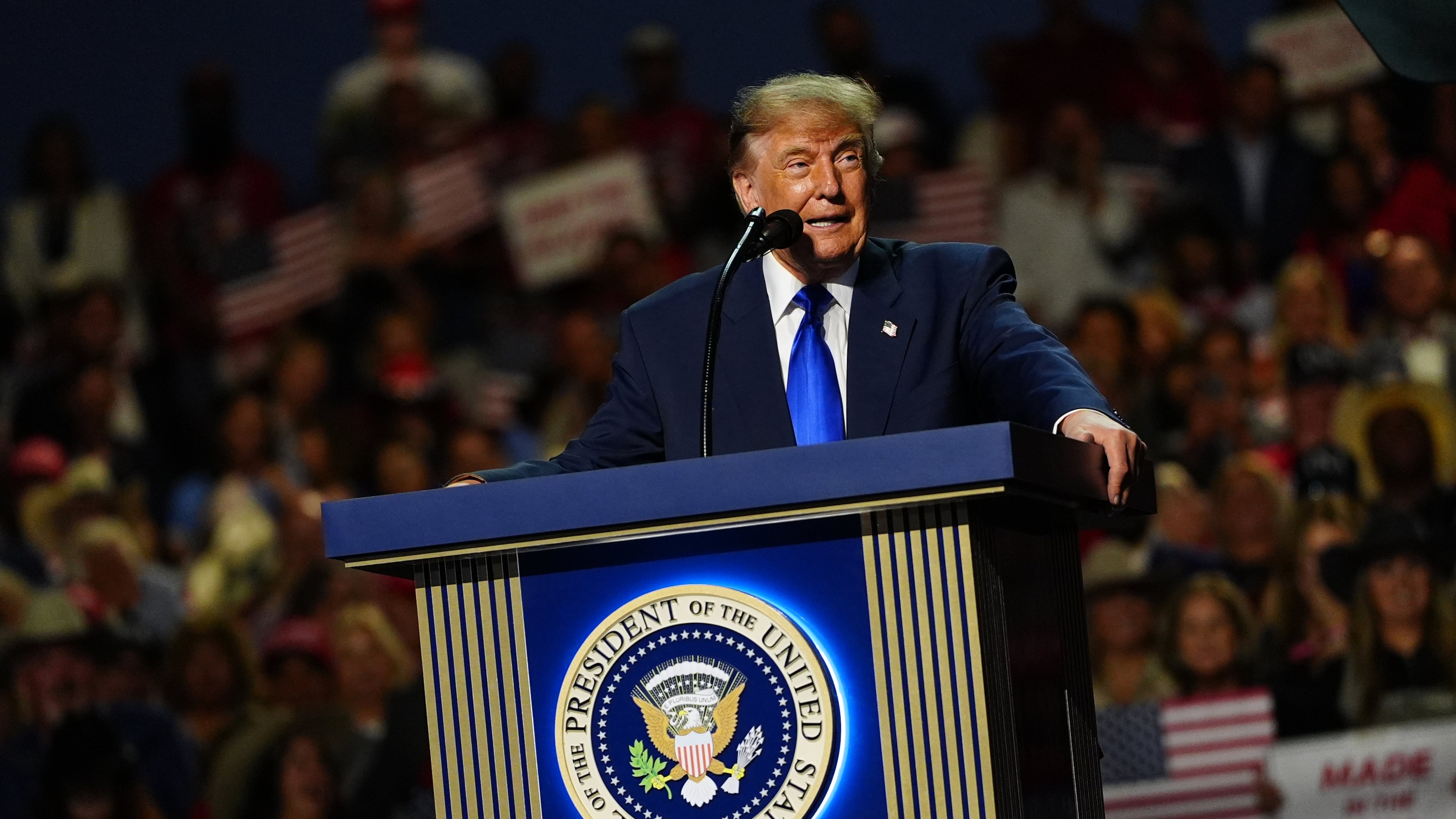 President Donald Trump speaks at the Republican convention, Wednesday, Sept. 9, 2026, in Dallas. (AP Photo/Julia Demaree Nikhinson)