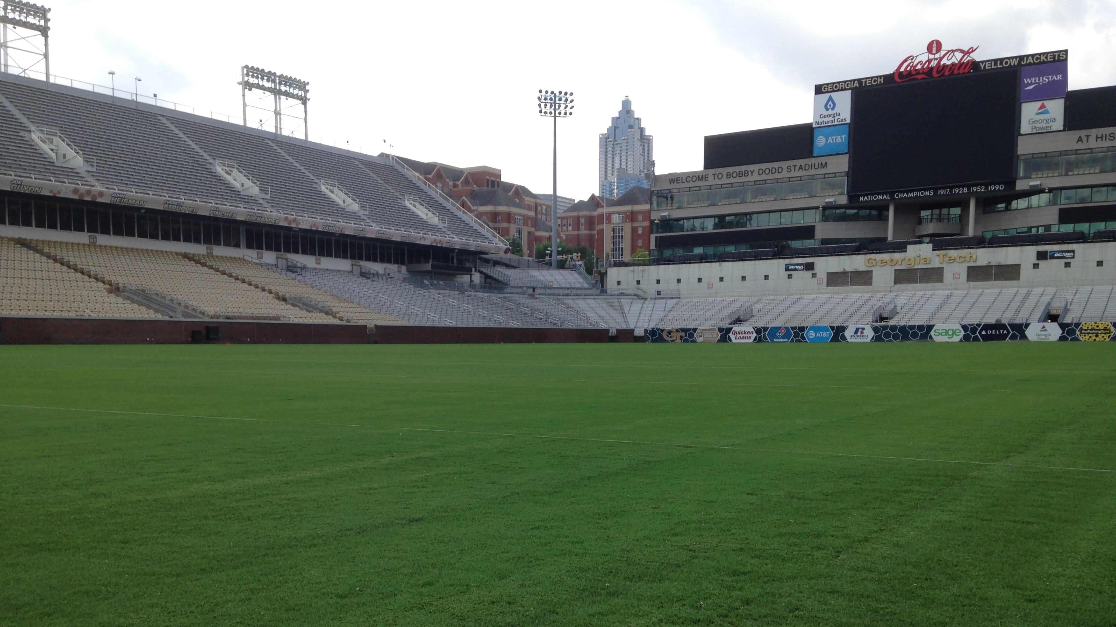 The Bobby Dodd Stadium field as it looked in May of this year, just after new Bermuda sod had been rolled onto the surface.