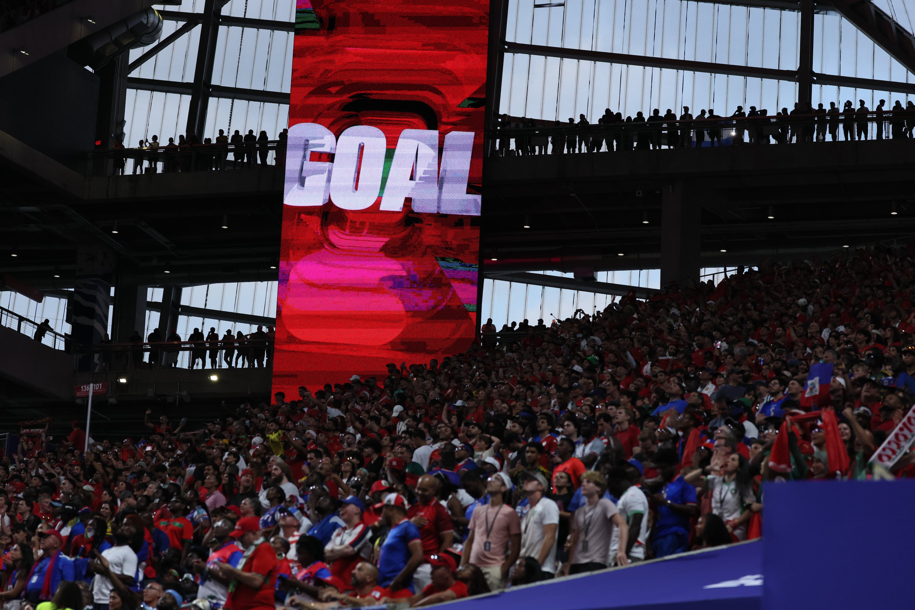 Haiti fans look on quietly after Gessime Yassine's goal during second half of Morocco vs. Haiti Group C FIFA World Cup match at Atlanta Stadium (Mercedes-Benz Stadium) on Wednesday, June 24, 2026. (Jason Getz/AJC)