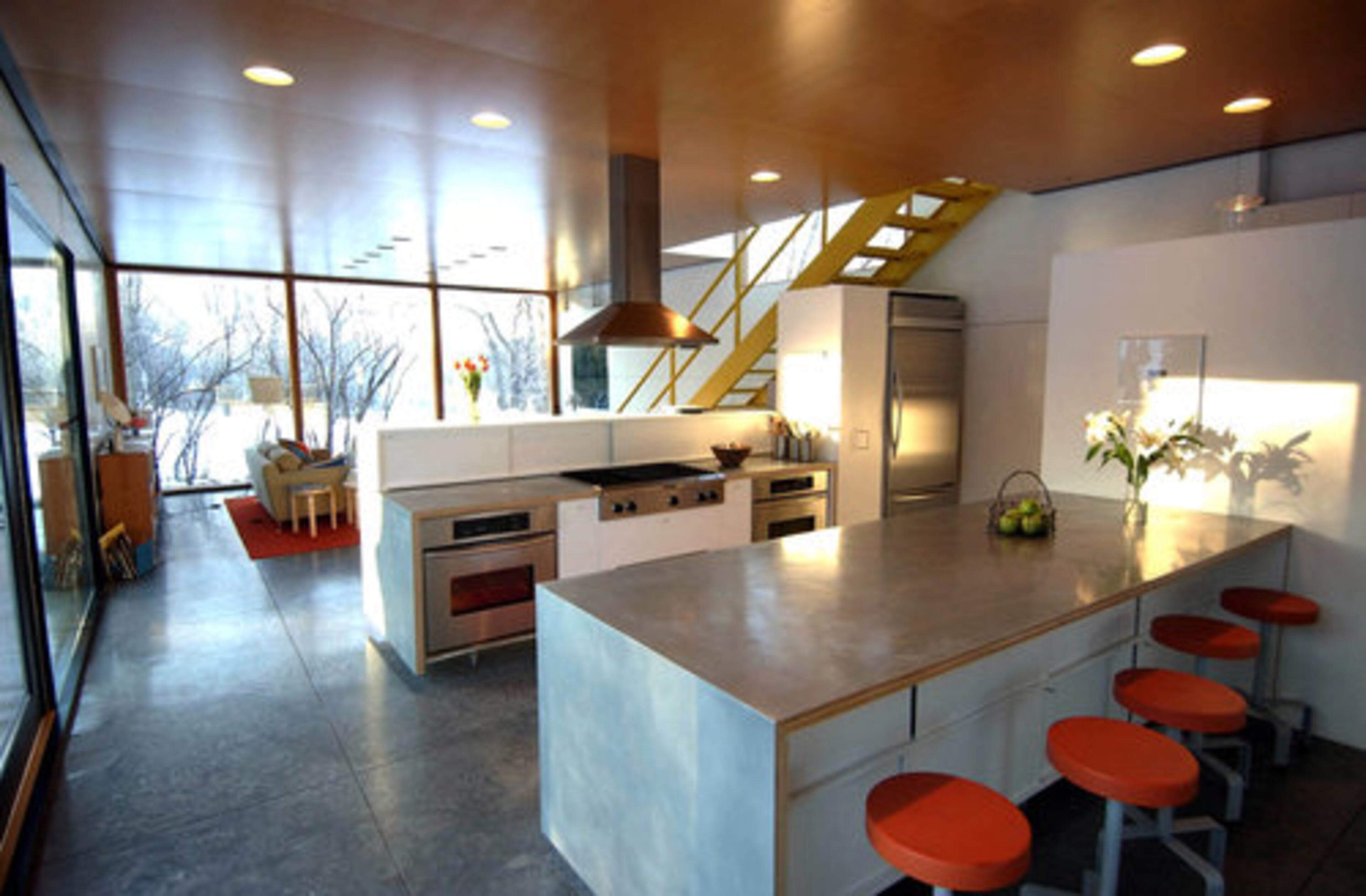 Interior of Charlie Lazor's home, illustrating that prefabricated homes doesn't mean one has to sacrifice a modern sense of style.