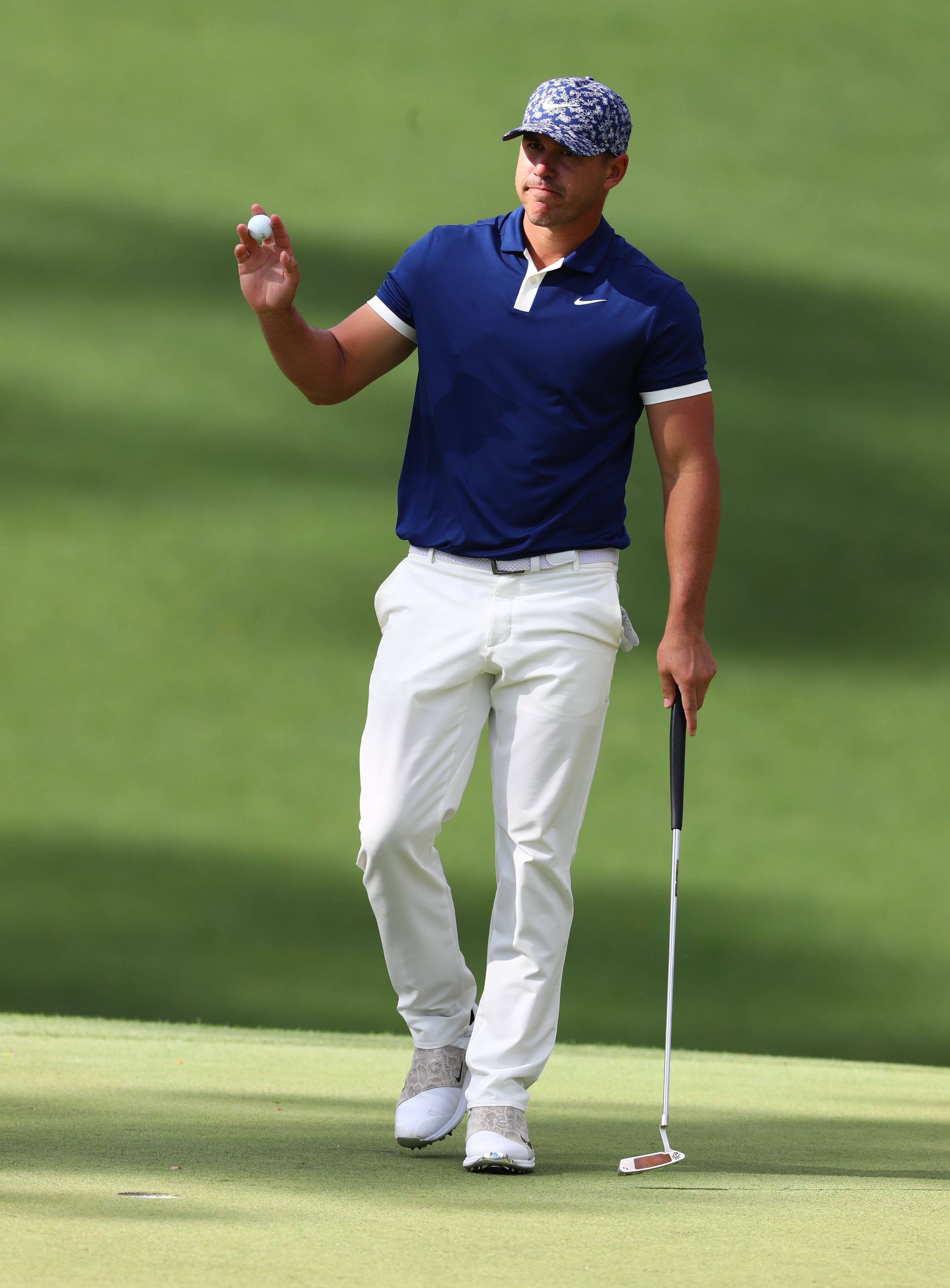 April 11, 2019 - Augusta - Brooks Koepka birdies 10 during the first round of the Masters Tournament Thursday, April 11, 2019, at Augusta National Golf Club in Augusta. Curtis Compton / ccompton@ajc.com