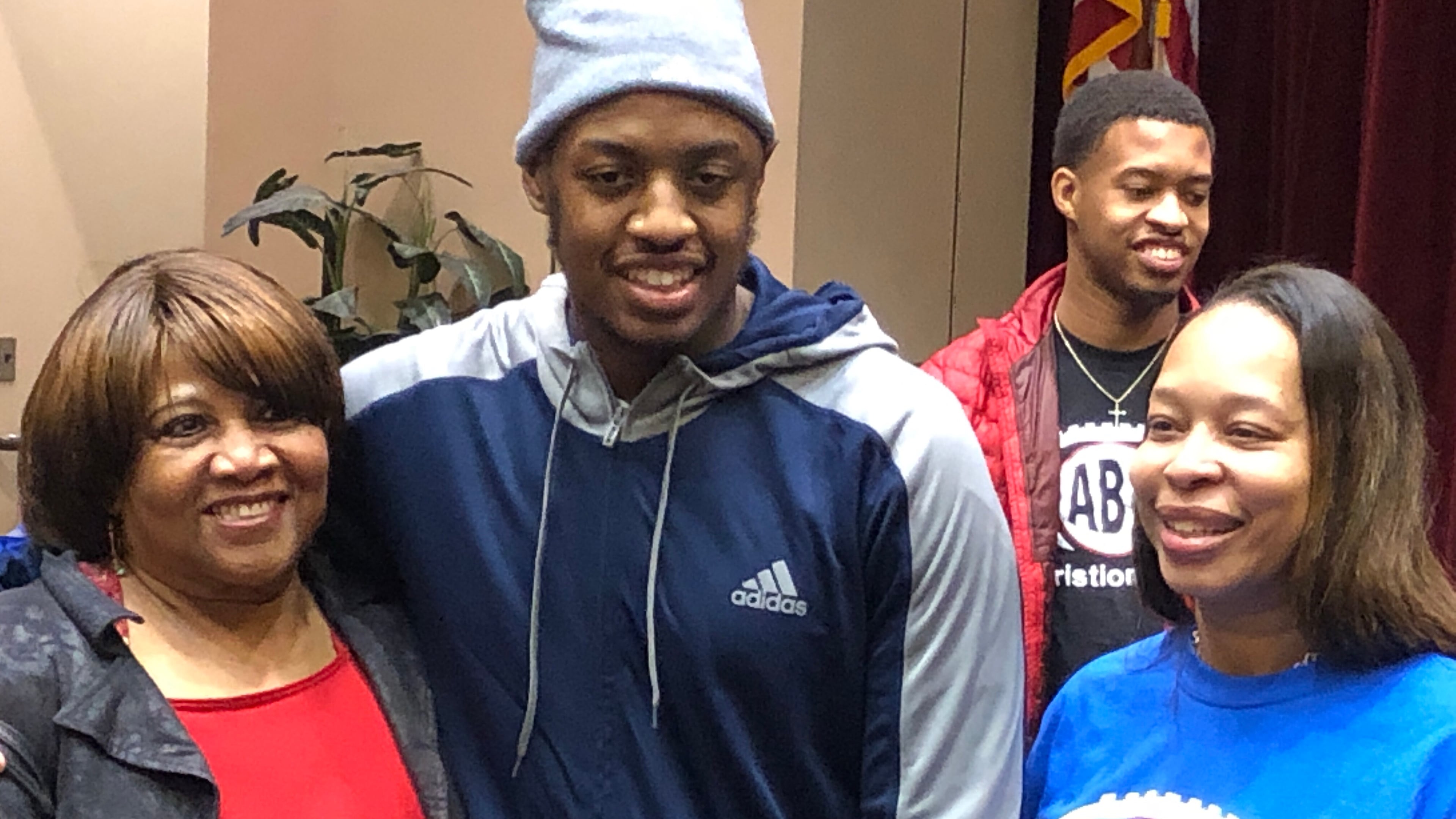 Tennessee State University football player Christion Abercrombie, who suffered a brain injury in a September game against Vanderbilty, completed an inpatient program at Atlanta’s Shepherd Center on Friday, about a month ahead of schedule, officials said. He was surrounded by relatives, including mother Staci Abercrombie (right).