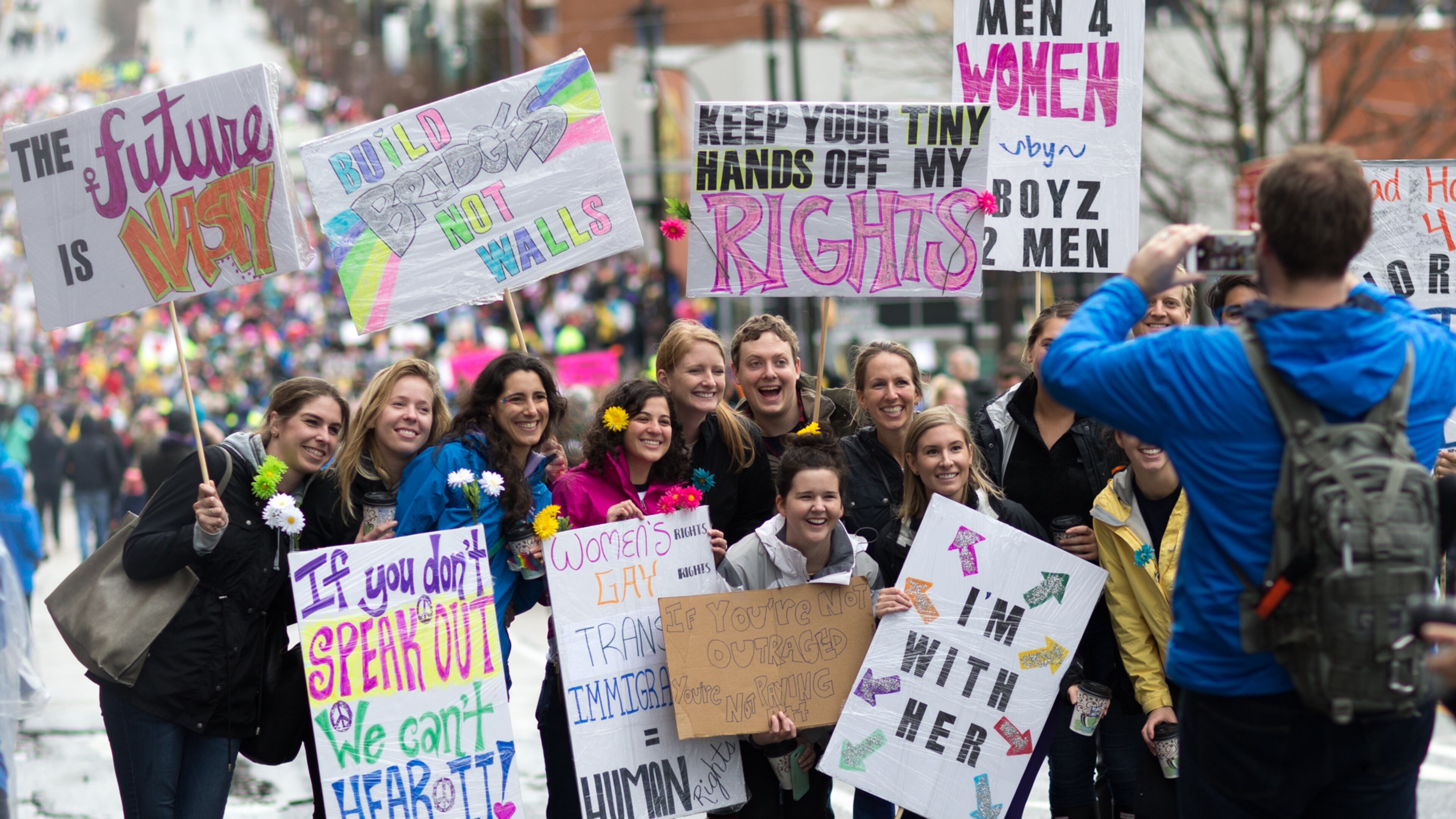 Marchers headed for Liberty Plaza in Atlanta pose for a photograph on Jan. 21, 2017. BRANDEN CAMP/SPECIAL