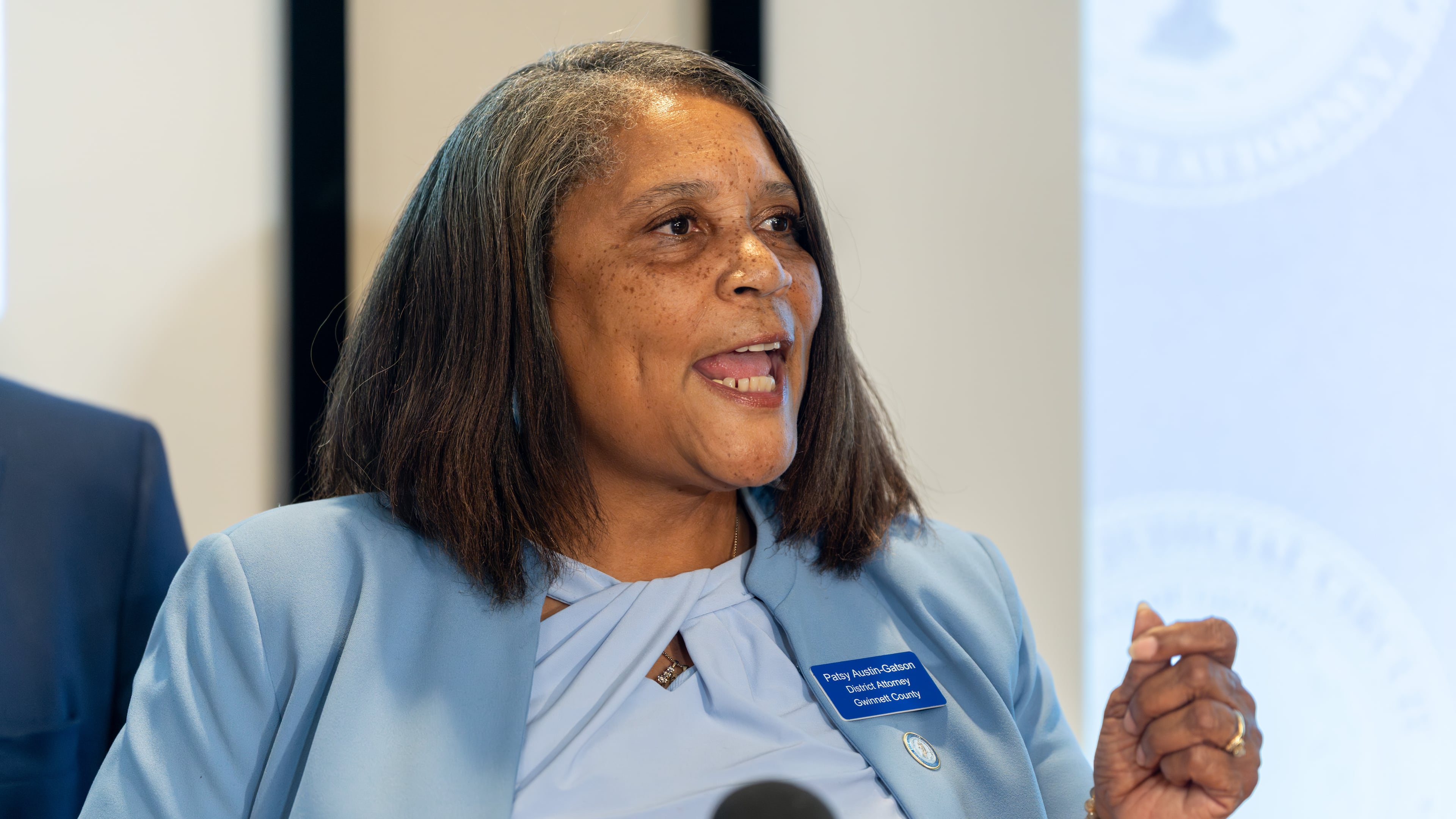 Gwinnett County District Attorney Patsy Austin-Gatson announces a lawsuit challenging House Bill 369 on Friday, Aug. 28, 2026. (Ben Hendren for the AJC)