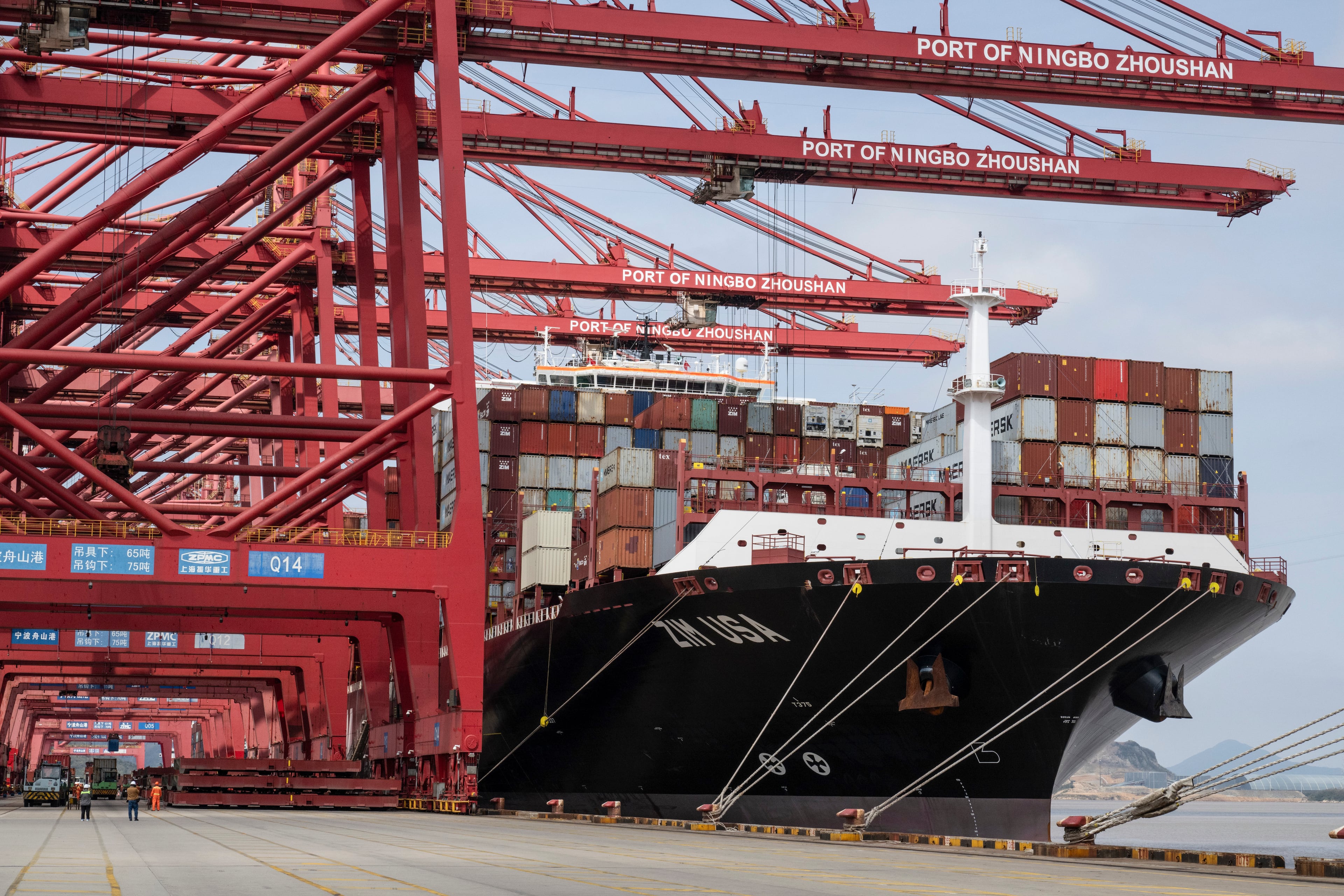 FILE -- A cargo ship at the Port of Ningbo-Zhoushan in the Zhejiang province of China on March 27, 2024. President-elect Donald Trump’s tariff threats against China, Mexico and Canada were a reminder of his disruptive global agenda. (Gilles Sabrie/The New York Times)