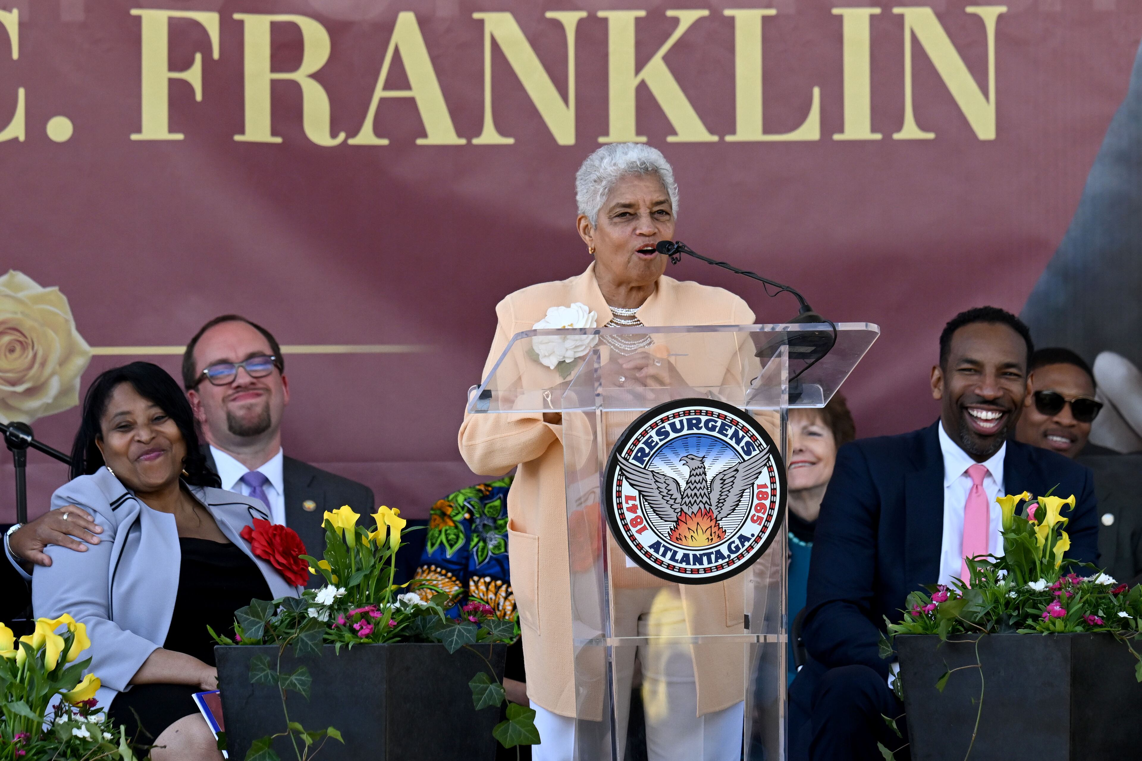 Former Atlanta mayor Shirley Franklin speaks during the “Unveiling of Shirley Clarke Franklin Park” event on March 27 in Atlanta. The city’s 58th mayor was officially honored with the unveiling of Shirley Clarke Franklin Boulevard on a portion of Central Avenue SW, and the renaming of Westside Reservoir Park to Shirley Clarke Franklin Park. (Hyosub Shin/AJC)