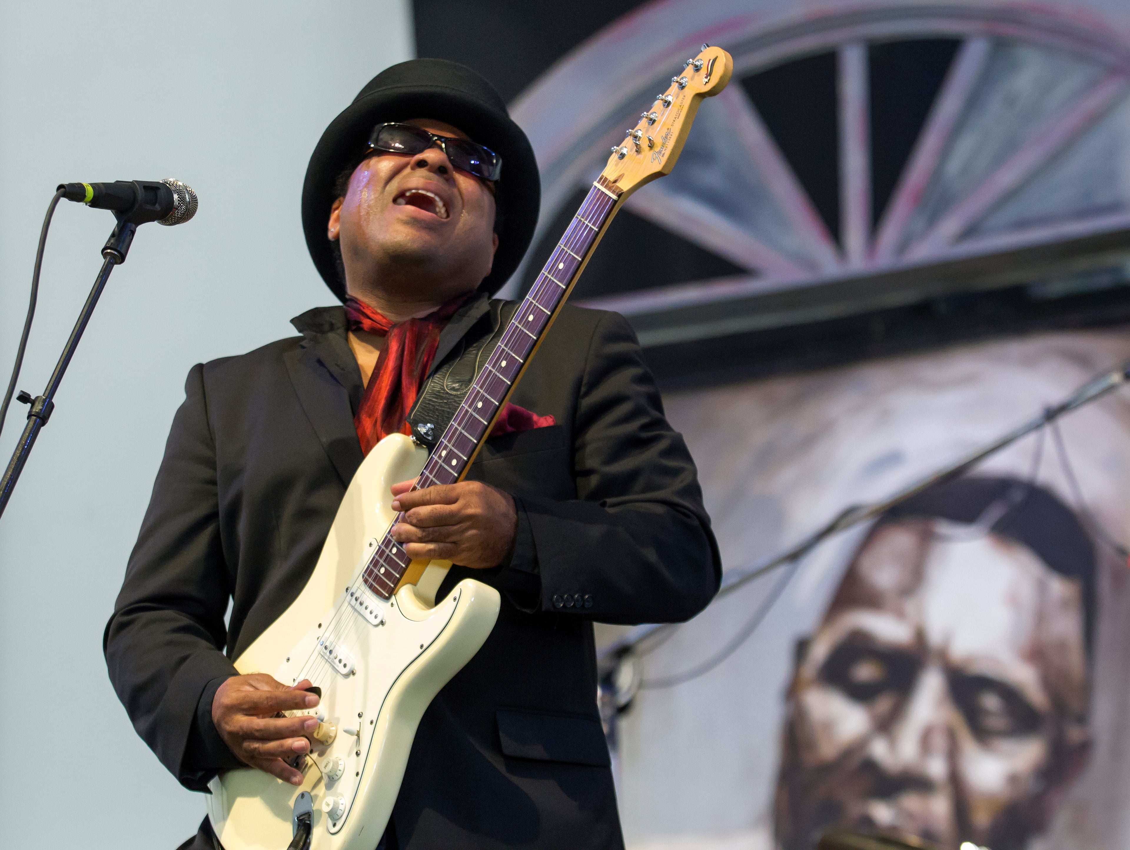 Chris Thomas King lets the riffs fly at the Blues Tent during the New Orleans Jazz and Heritage Festival Saturday, May 2, 2015, at the New Orleans Fair Grounds Race Course. (Scott Threlkeld/The Advocate via AP) MAGS OUT; INTERNET OUT; NO SALES; TV OUT; NO FORNS; LOUISIANA BUSINESS INC. OUT (INCLUDING GREATER BATON ROUGE BUSINESS REPORT, 225, 10/12, INREGISTER, LBI CUSTOM); MANDATORY CREDIT