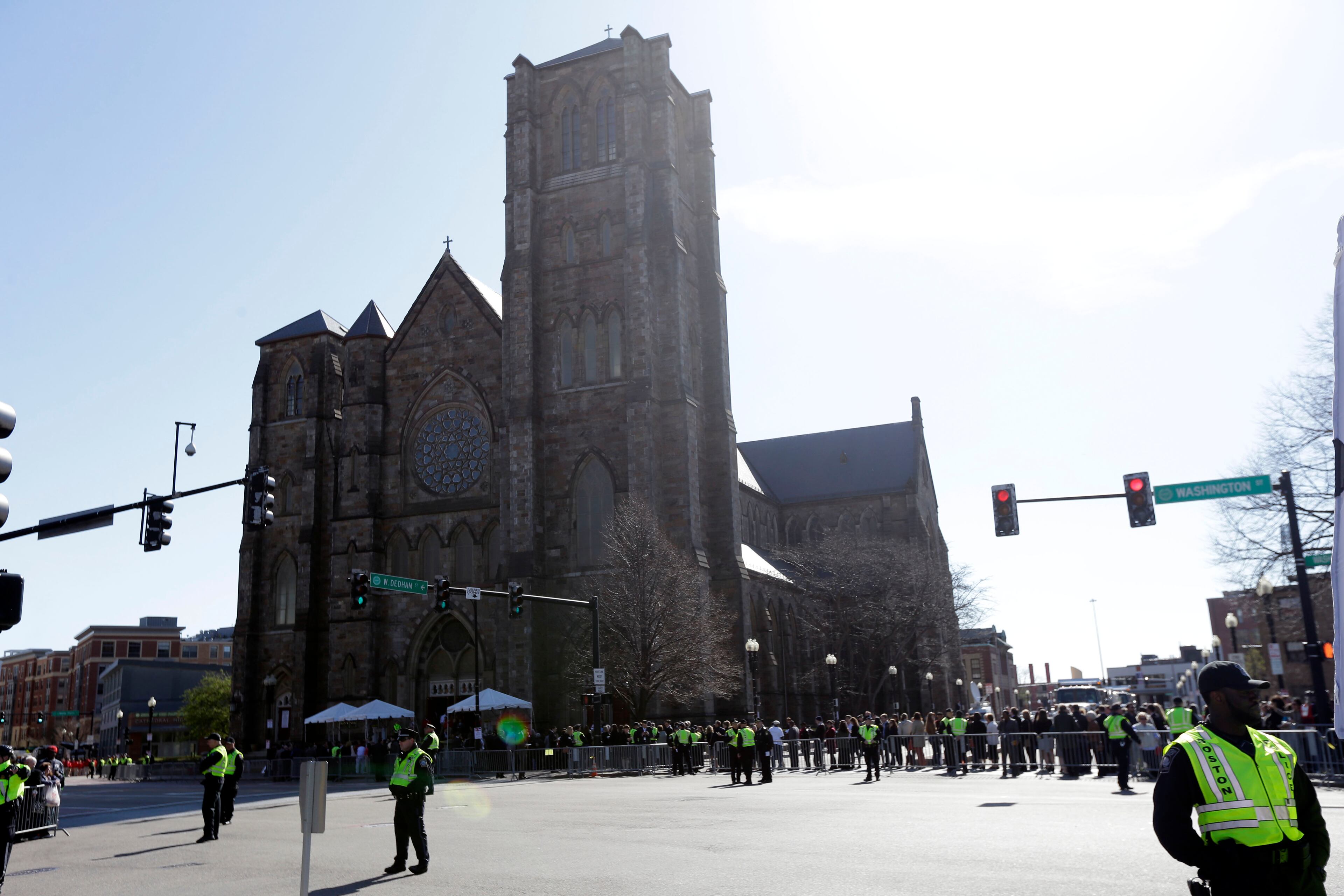 People gather ahead of an interfaith service with President Barack Obama.