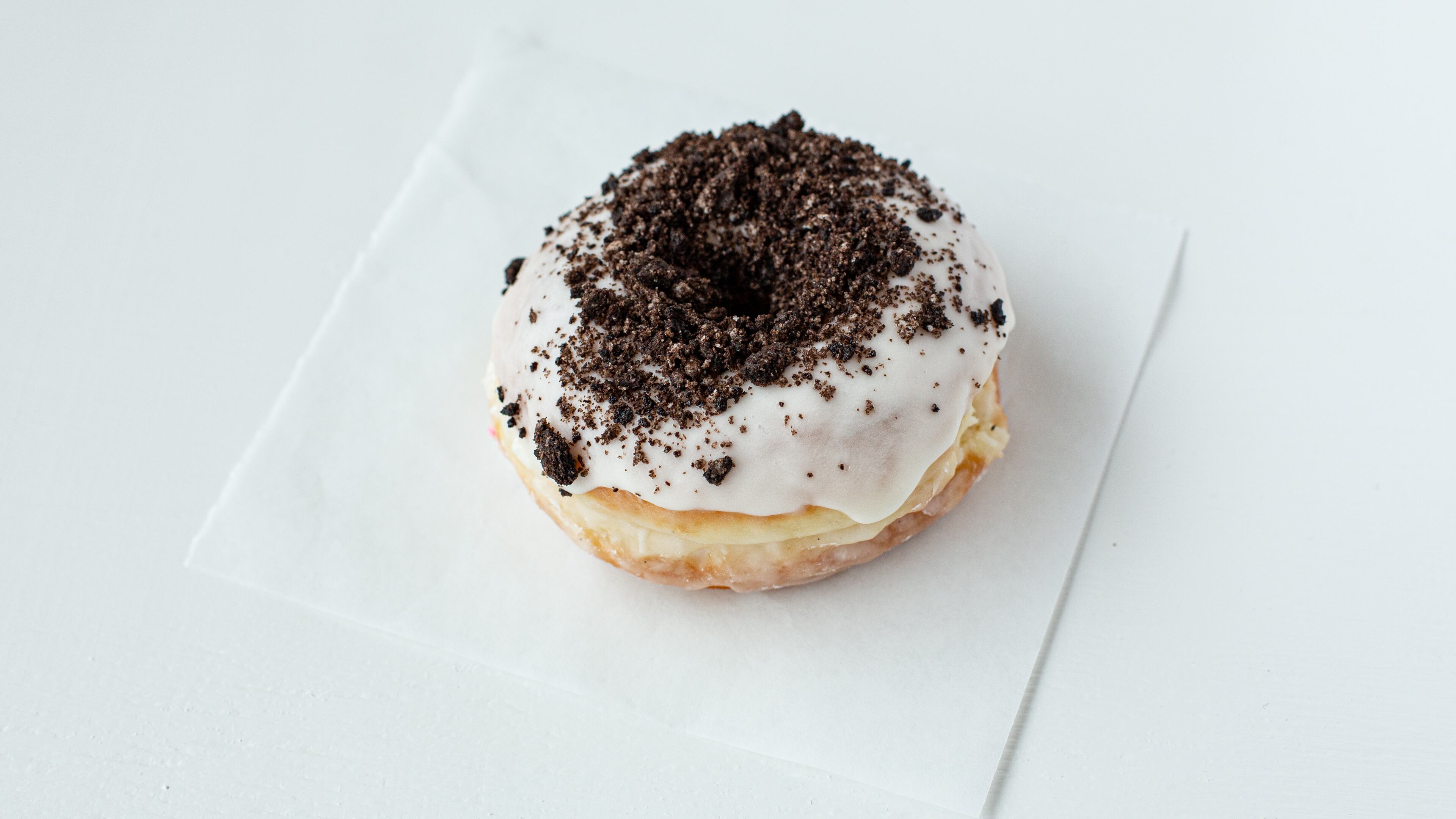 A Cookies and Cream Doughnut from Hero Doughnuts.