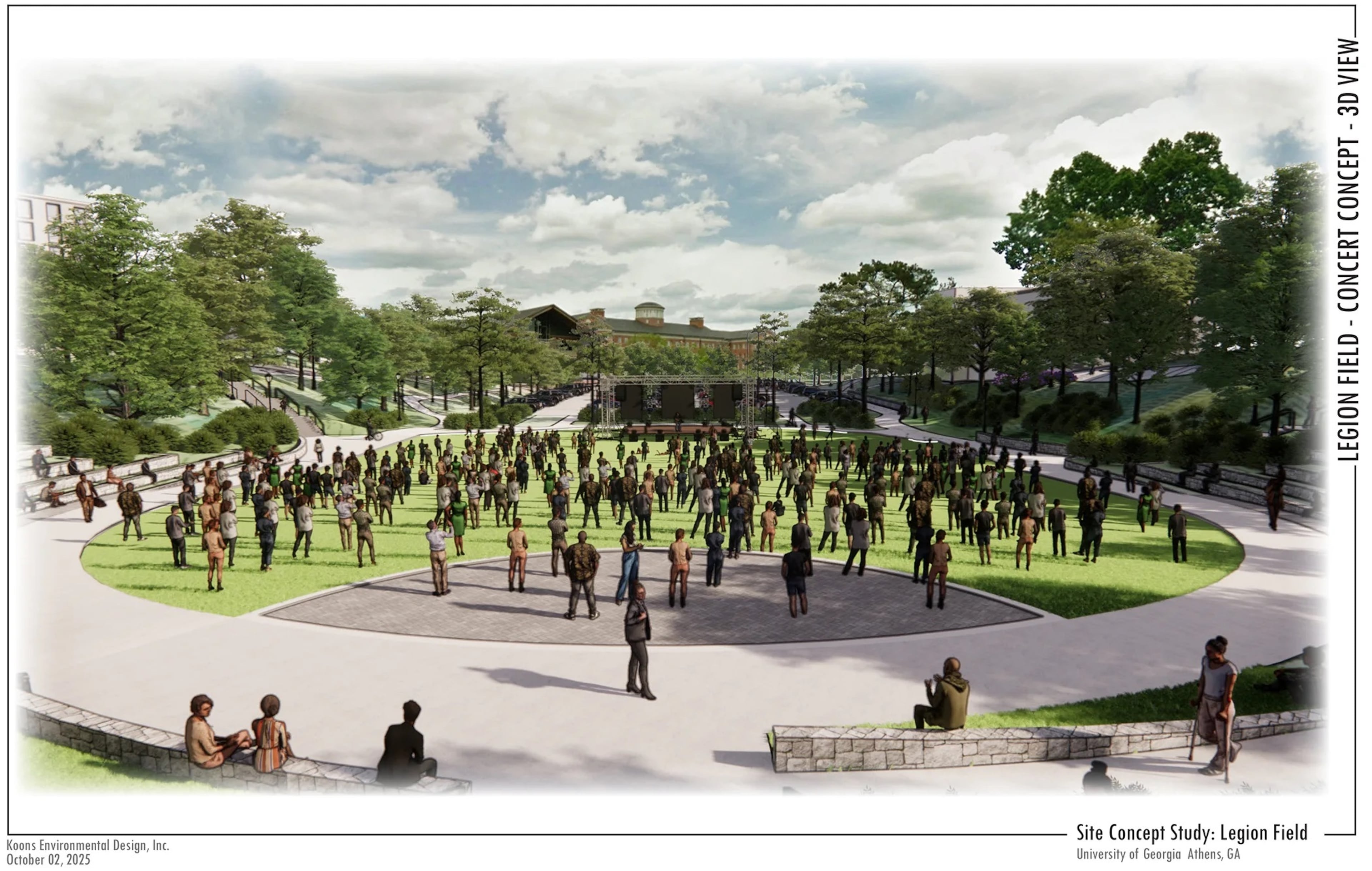 This concept drawing shows the UGA's plan for an amphitheater and green space on campus in place of Legion Pool. (Courtesy)