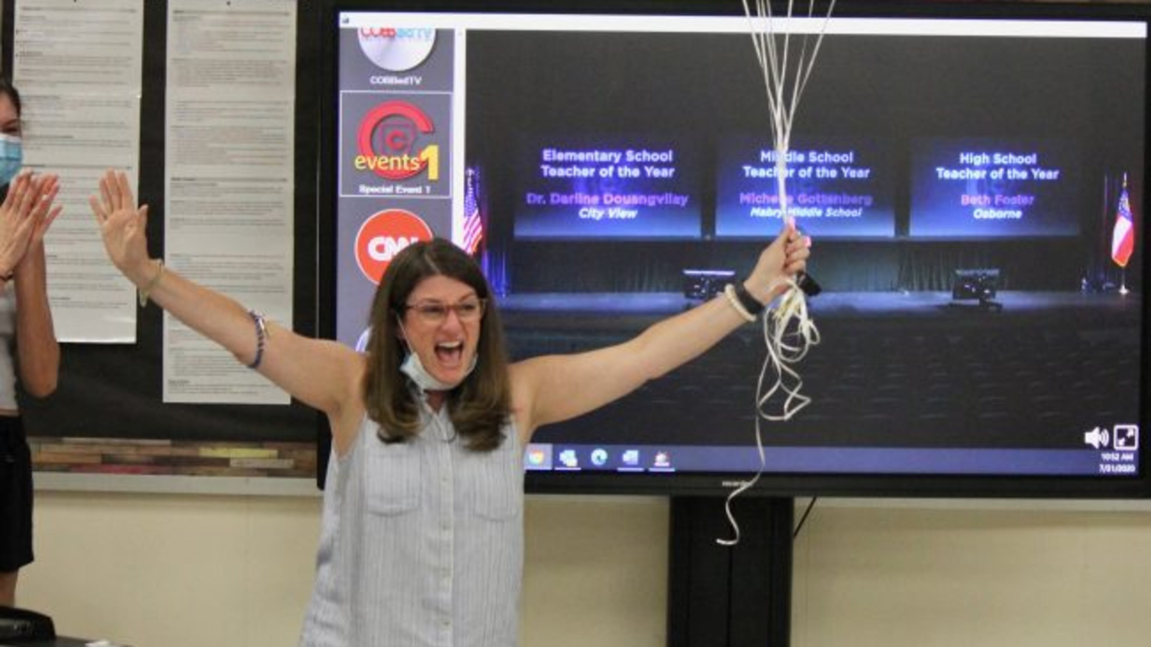 Michelle Gottenberg of Mabry Middle School celebrates being named a 2020 teacher of the year for the Cobb County School District