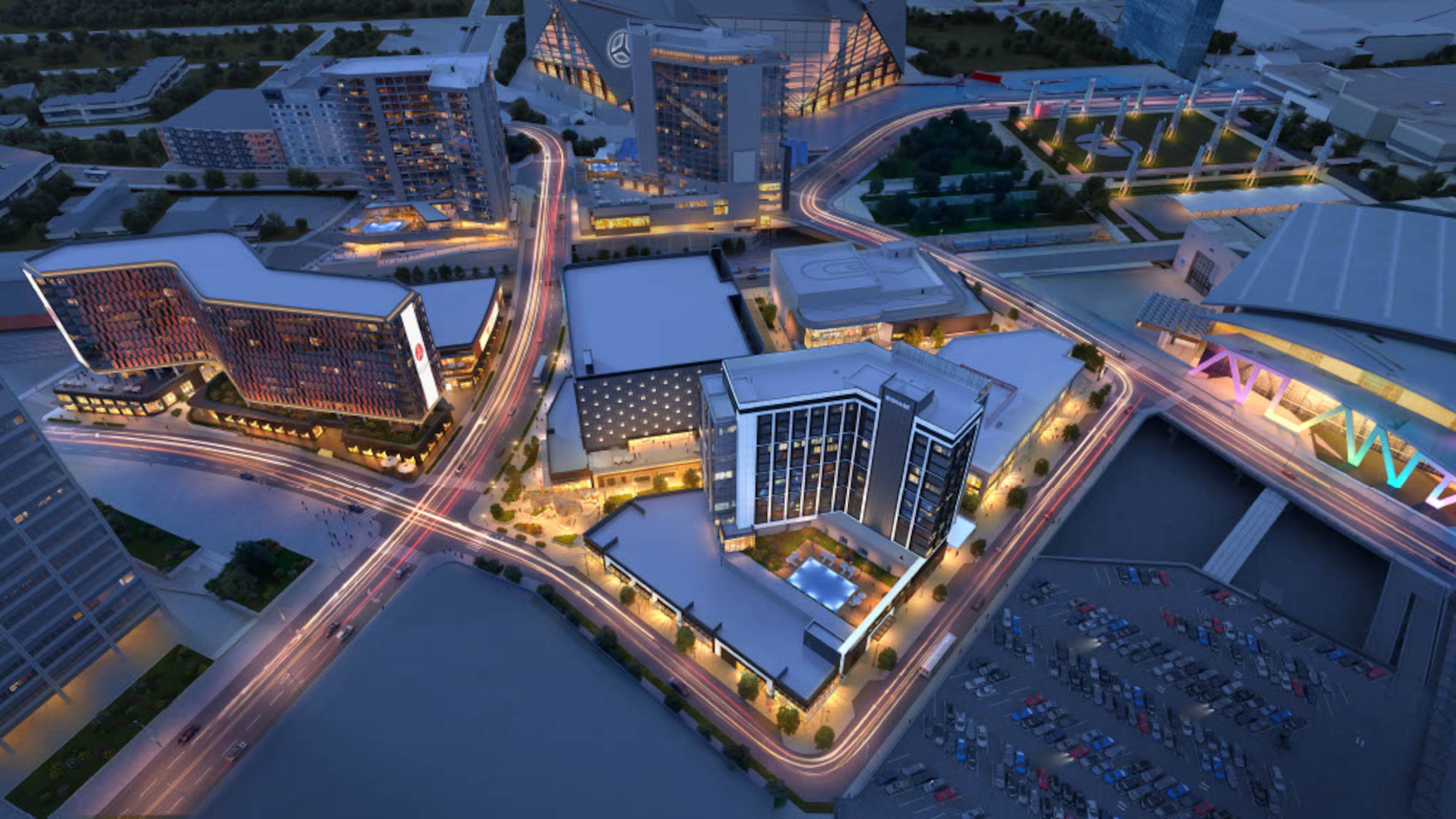 This is a rendering of a planned apartment building at Centennial Yards in downtown Atlanta. It's poised to occupy a site adjacent to the Richard B. Russell Federal Building and was detailed in a 2026 submission to the Atlanta development review committee. (Courtesy of Centennial Yards / Cooper Carry)