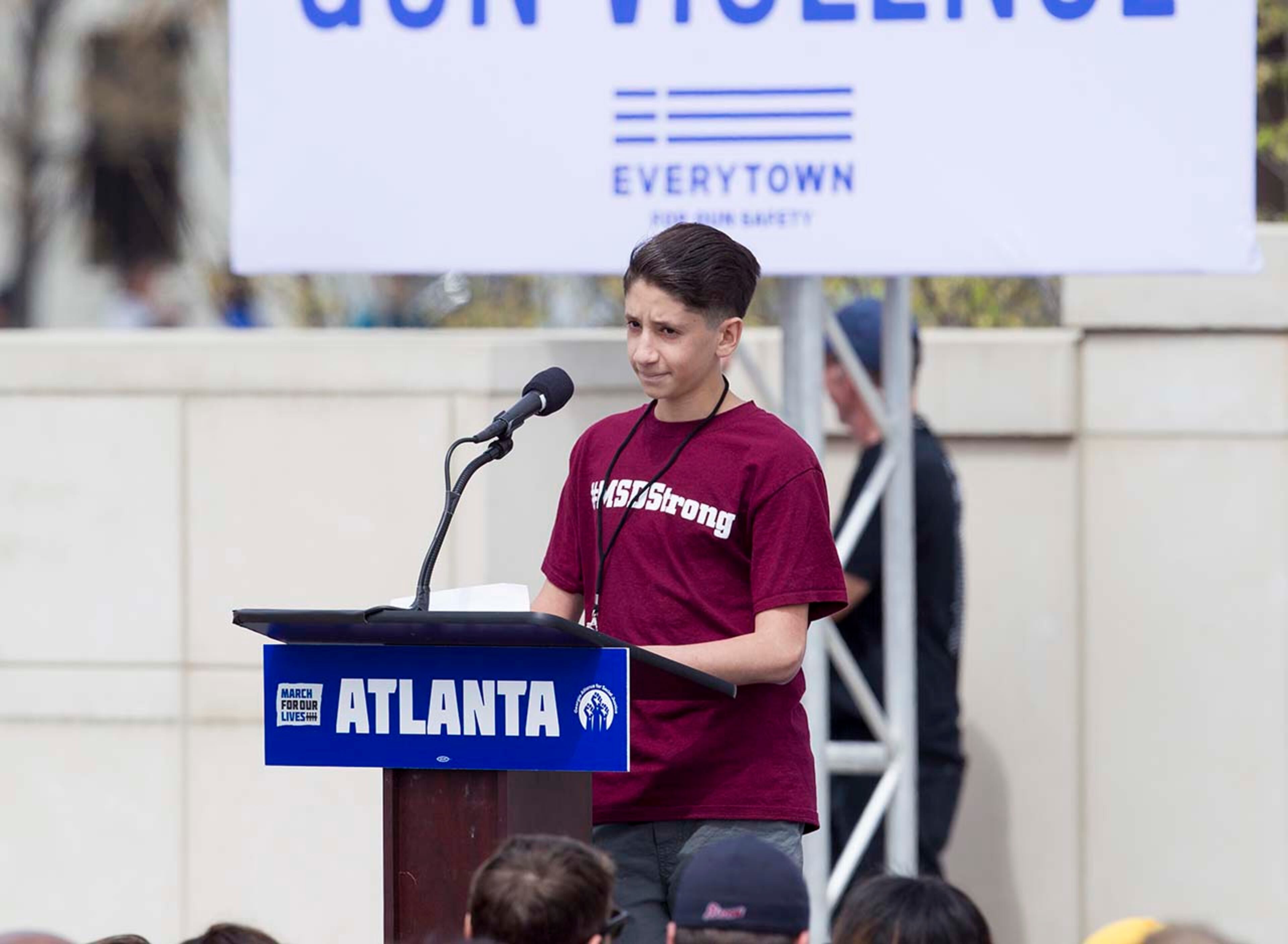 Jake Zaslav, a freshman at Marjory Stoneman Douglas High, speaks during the March for our Lives event in Atlanta, Georgia, on Saturday, March 24, 2018. (REANN HUBER/REANN.HUBER@AJC.COM)