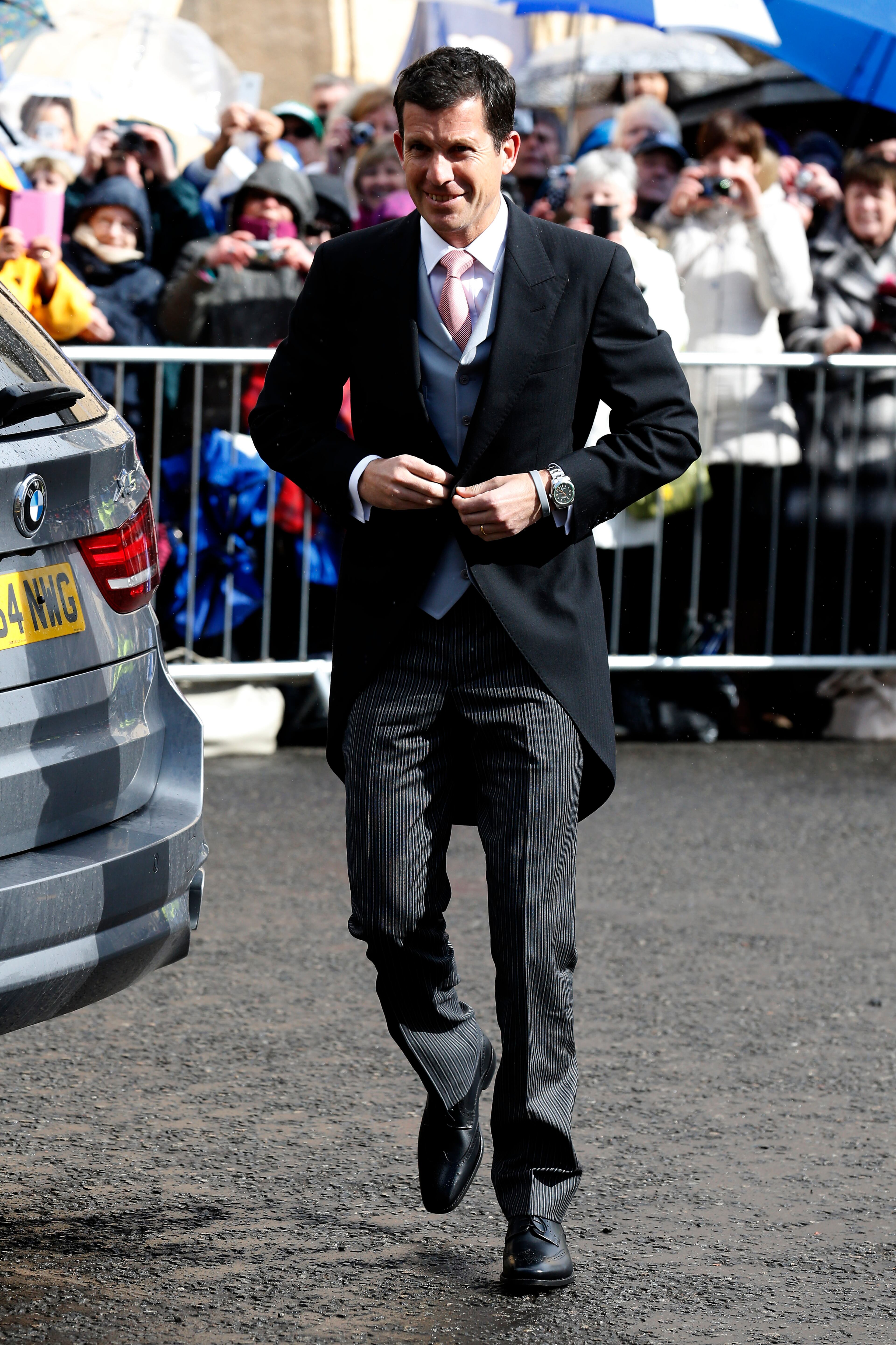 DUNBLANE, UNITED KINGDOM - APRIL 11: Tim Henman arrives at Dunblane Cathedral for the wedding of Andy Murray and Kim Sears on April 11, 2015 in Dunblane, Scotland. (Photo by Alex Huckle/Getty Images)