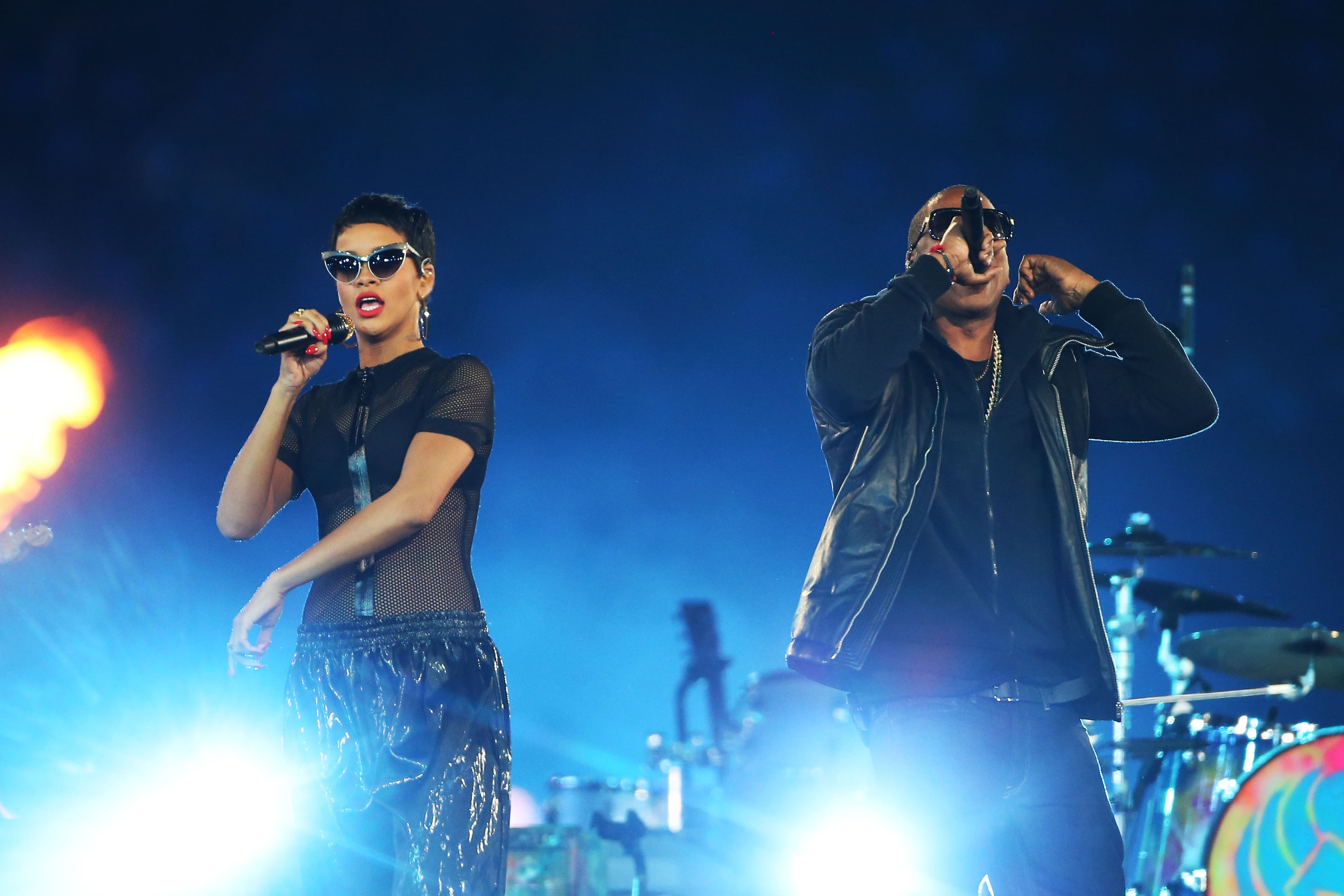 LONDON, ENGLAND - SEPTEMBER 09: Jay-Z and Rihanna perform during the closing ceremony on day 11 of the London 2012 Paralympic Games at Olympic Stadium on September 9, 2012 in London, England. (Photo by Peter Macdiarmid/Getty Images)