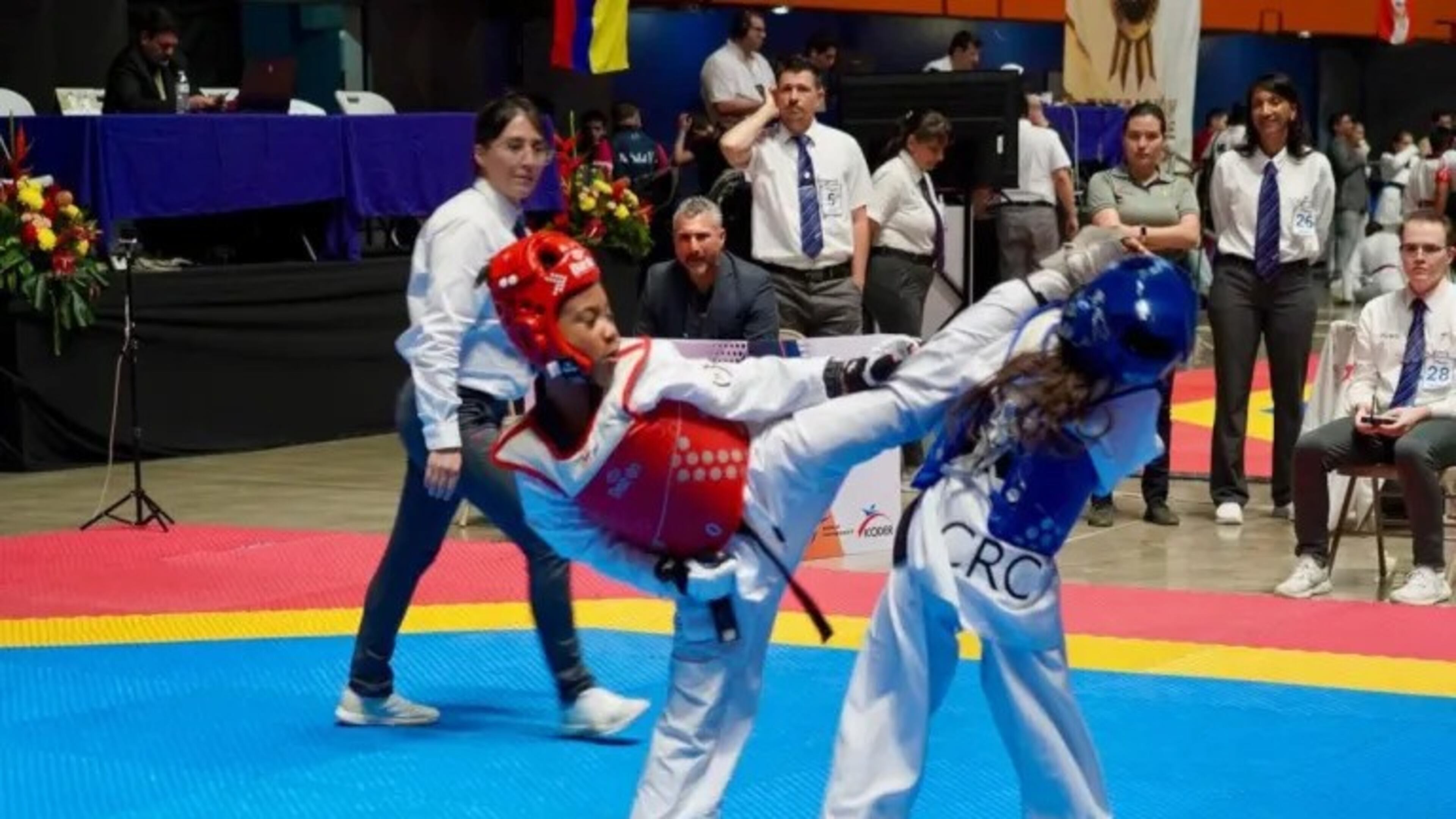 Skylar Hendrix, left, competes in a taekwondo competition earlier this year. (Photo provided by Sydney Adams)