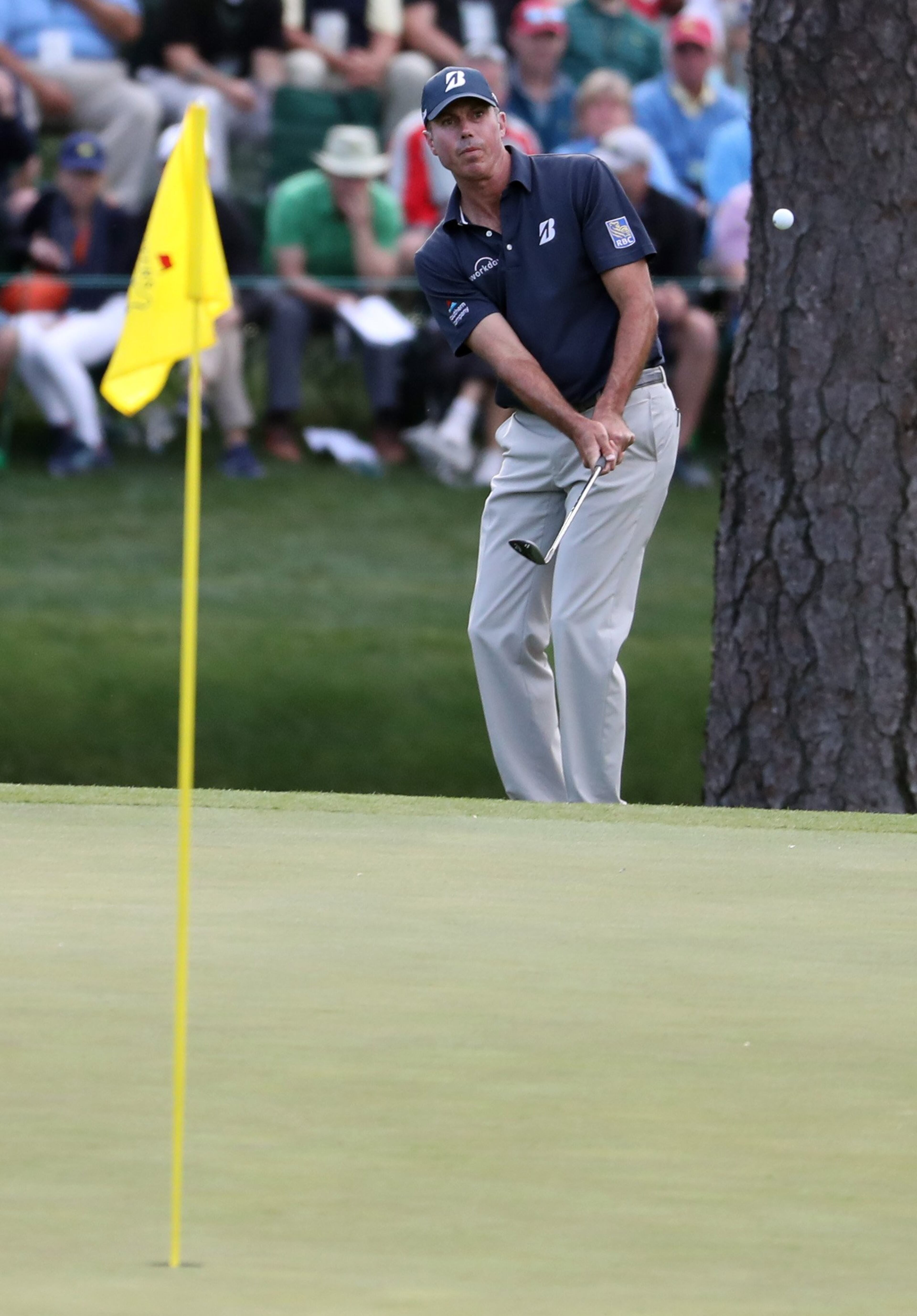 April 5, 2018 - Augusta, Ga: Matt Kuchar hits a shot on the fifteenth green during the first round of the Masters Tournament Thursday, April 5, 2018, at Augusta National Golf Club. PHOTO / JASON GETZ