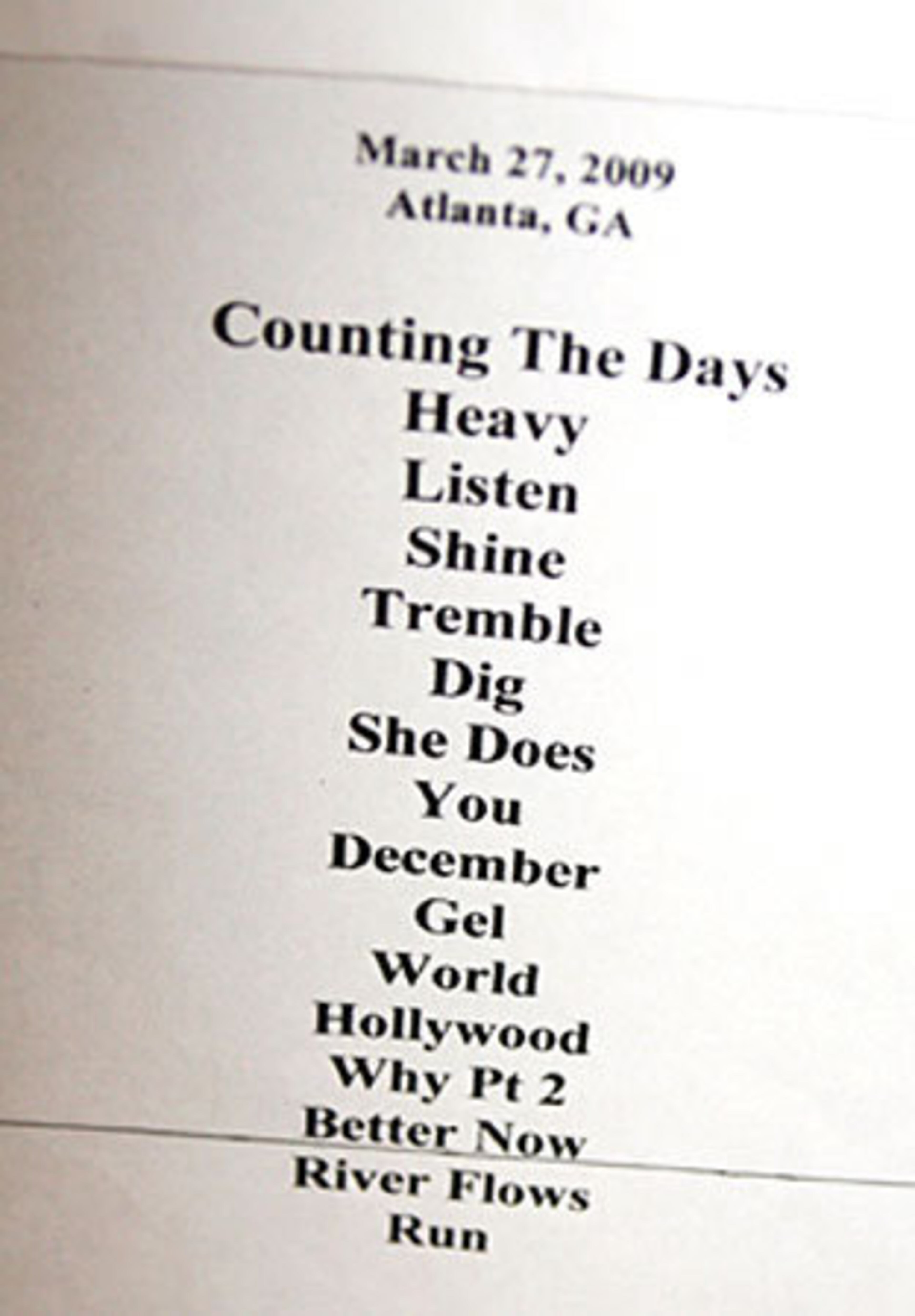 The Collective Soul set list.