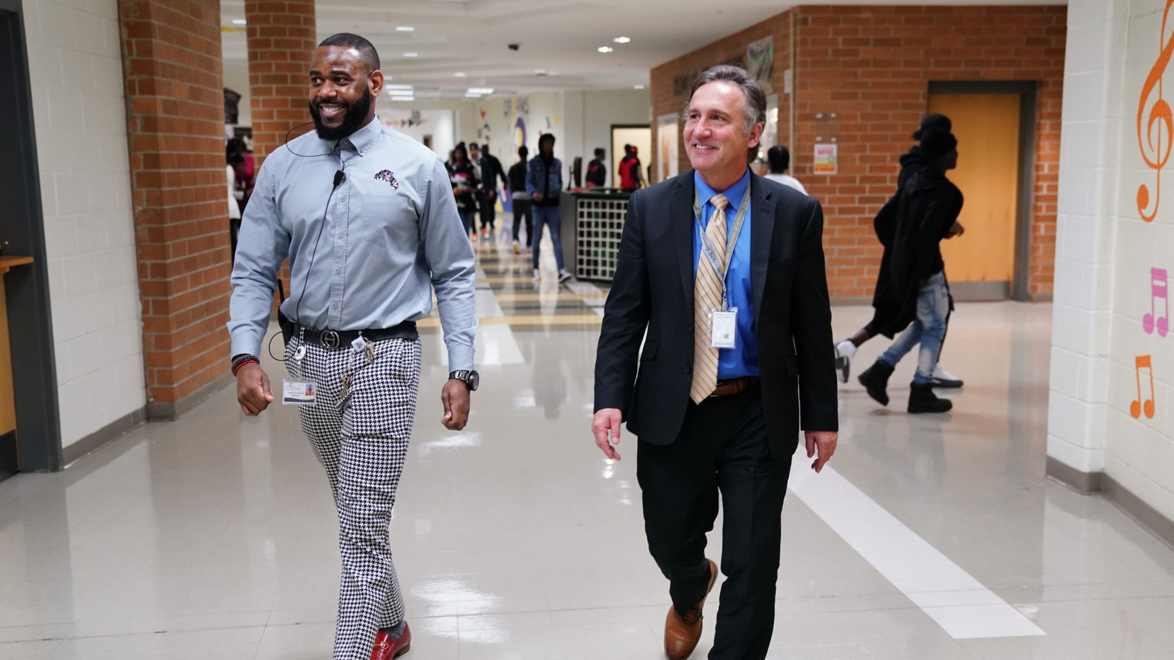 Fulton County Superintendent Mike Looney and Principal Charles Chester walk through Langston Hughes High School on Friday, December 13, 2019, in Fairburn. (Photo: ELIJAH NOUVELAGE FOR THE ATLANTA JOURNAL-CONSTITUTION)