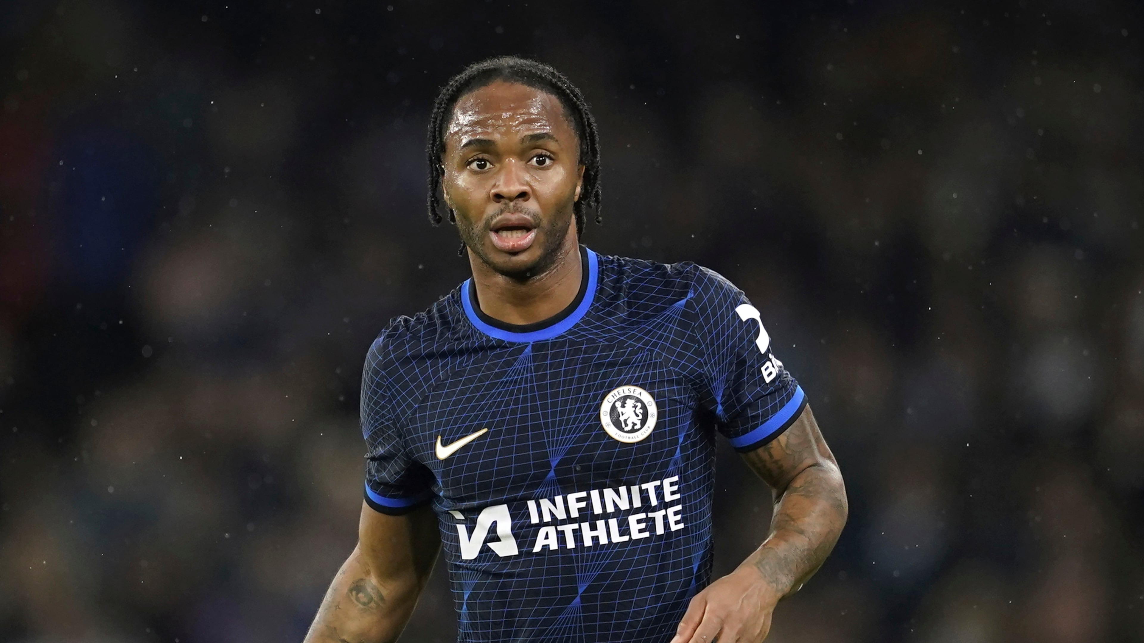 FILE - Chelsea's Raheem Sterling during the English Premier League soccer match between Manchester City and Chelsea at the Etihad stadium in Manchester, England, on Feb. 17, 2024. (AP Photo/Dave Thompson, File)
