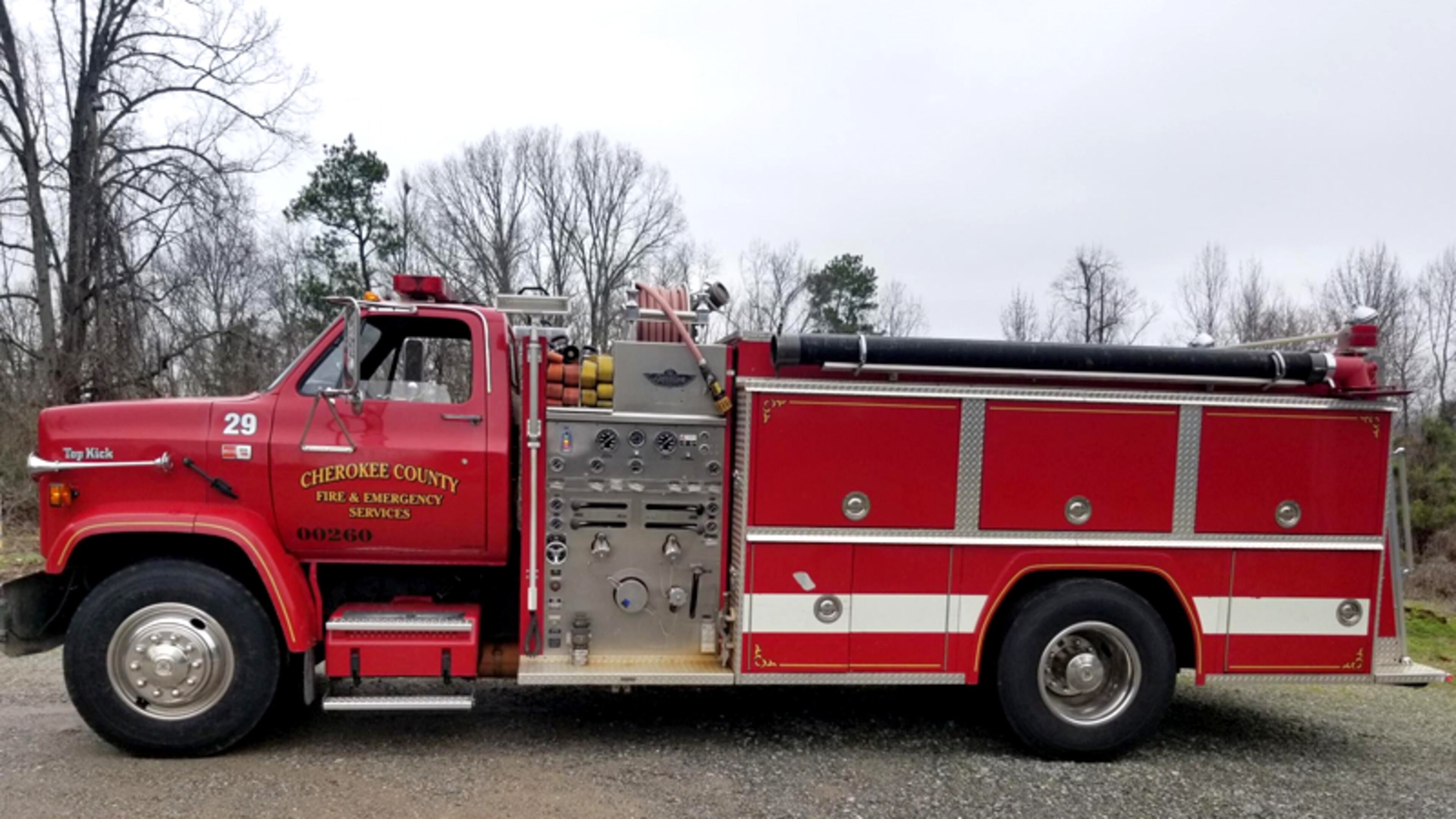 A 1989 GMC Top Kick Commercial Fire Pumper, declared surplus by Cherokee County Fire & Emergency Services, will be donated to Lamar County. CHEROKEE COUNTY