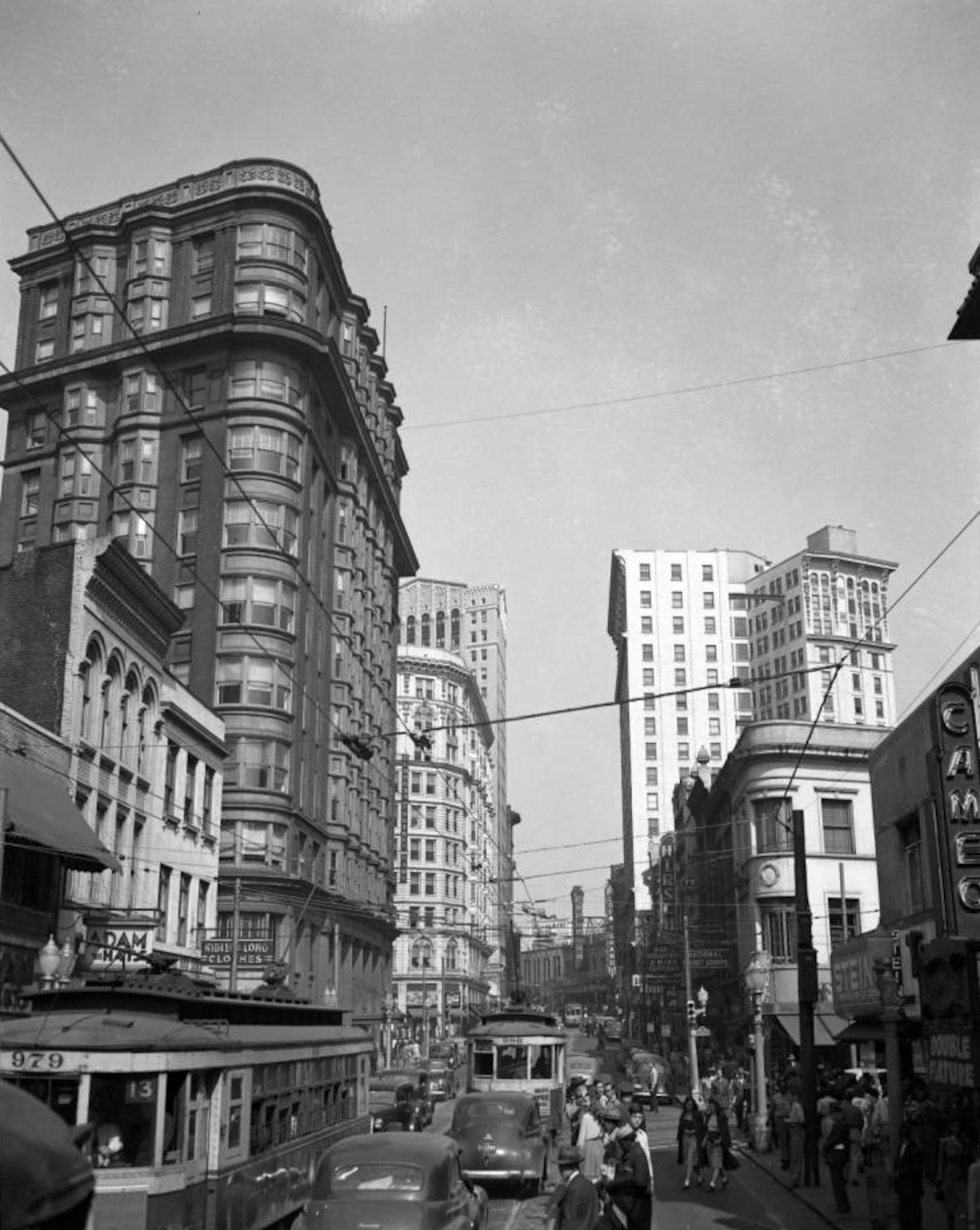 Looking northeast down Peachtree Street, towards the Candler Building in Atlanta 1945.
