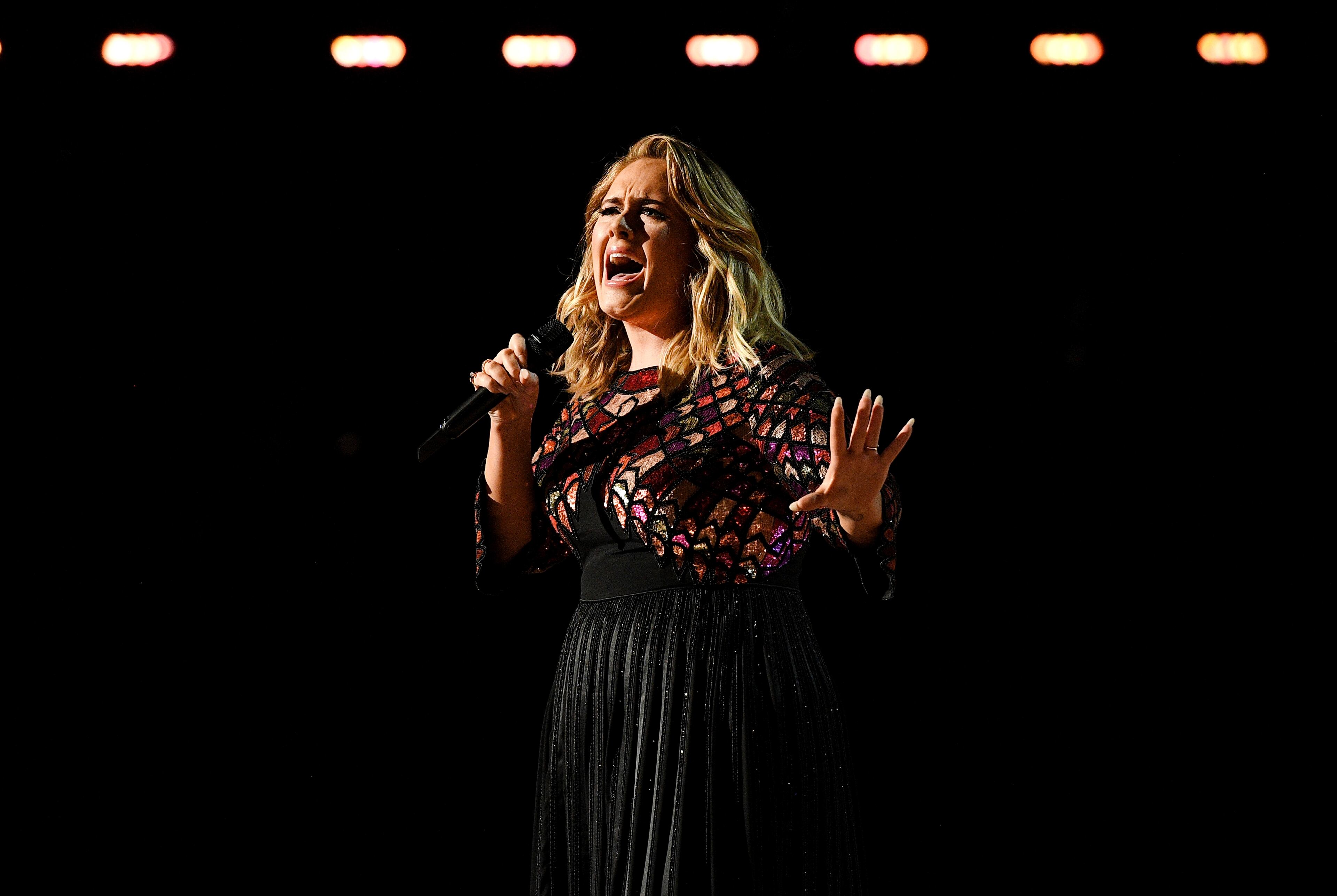 LOS ANGELES, CA - FEBRUARY 12: Recording artist Adele performs onstage during The 59th GRAMMY Awards at STAPLES Center on February 12, 2017 in Los Angeles, California. (Photo by Kevork Djansezian/Getty Images)
