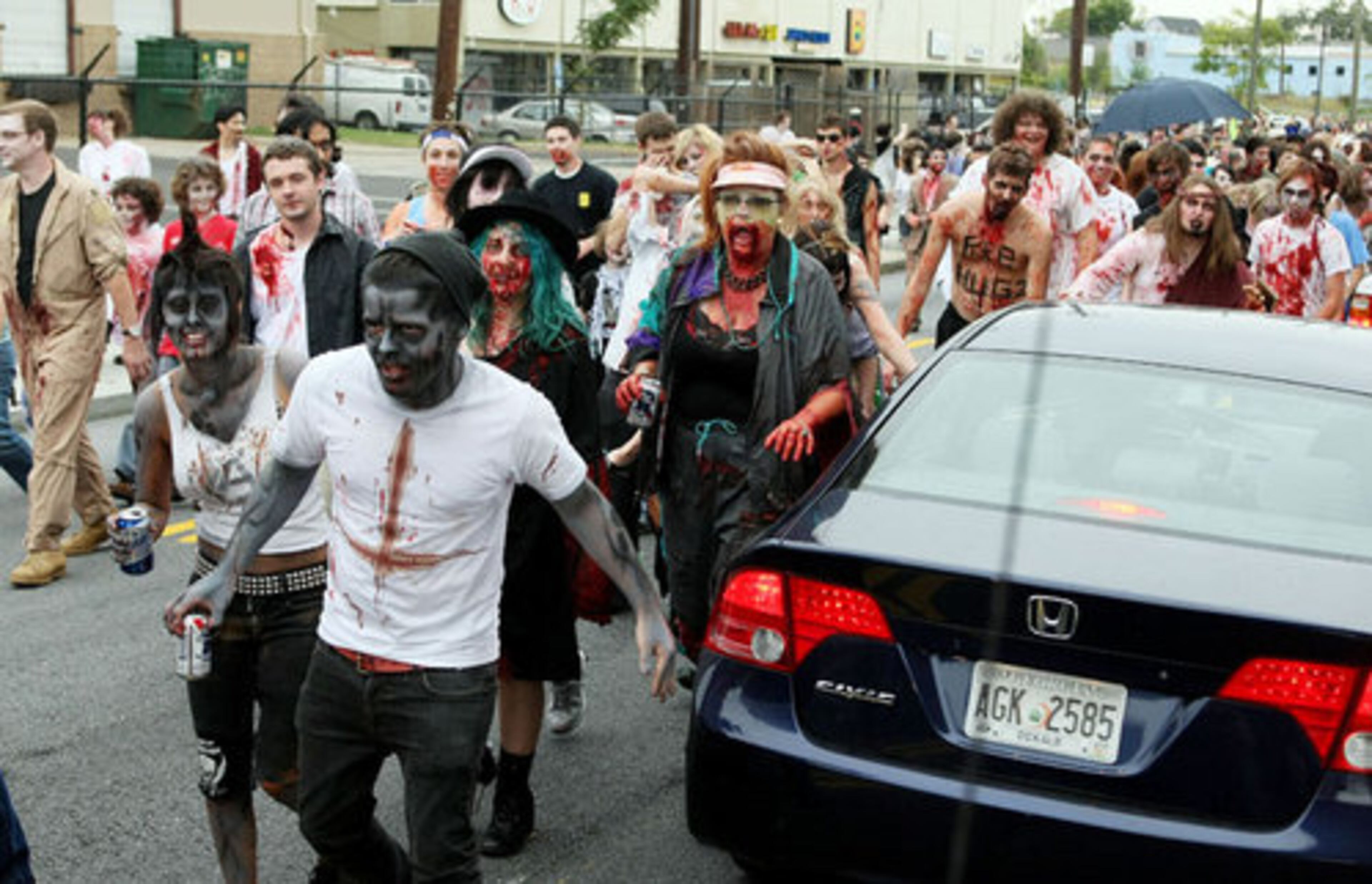 Crowds of zombies outnumbered cars on the route.