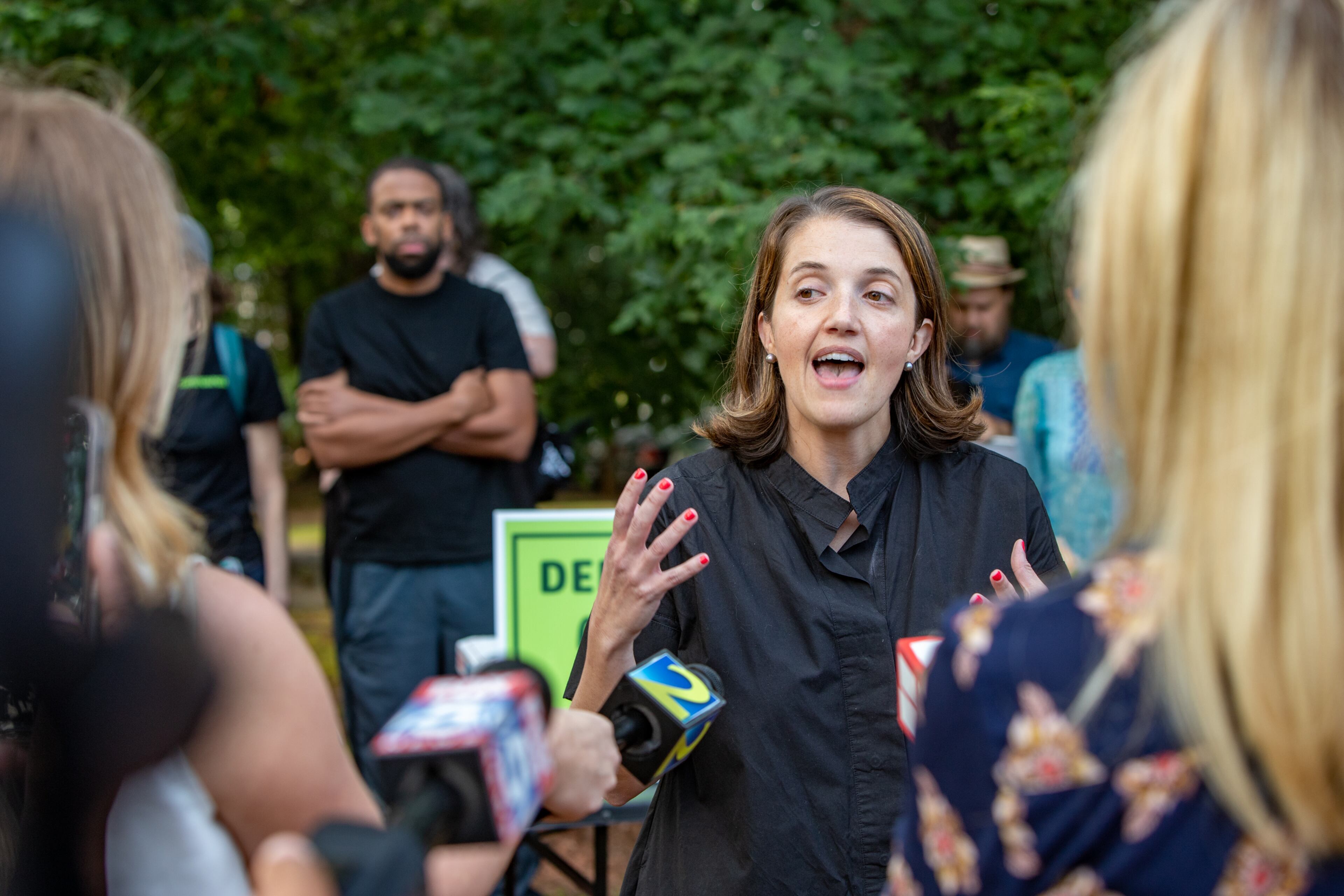 Alex Joseph, a former prosecutor who is working to sue over the land where the new police training center is expected to be built, speaks at a protest at the DeKalb County Jail on Wednesday, May 31, 2023. (Jenni Girtman for The Atlanta Journal-Constitution)