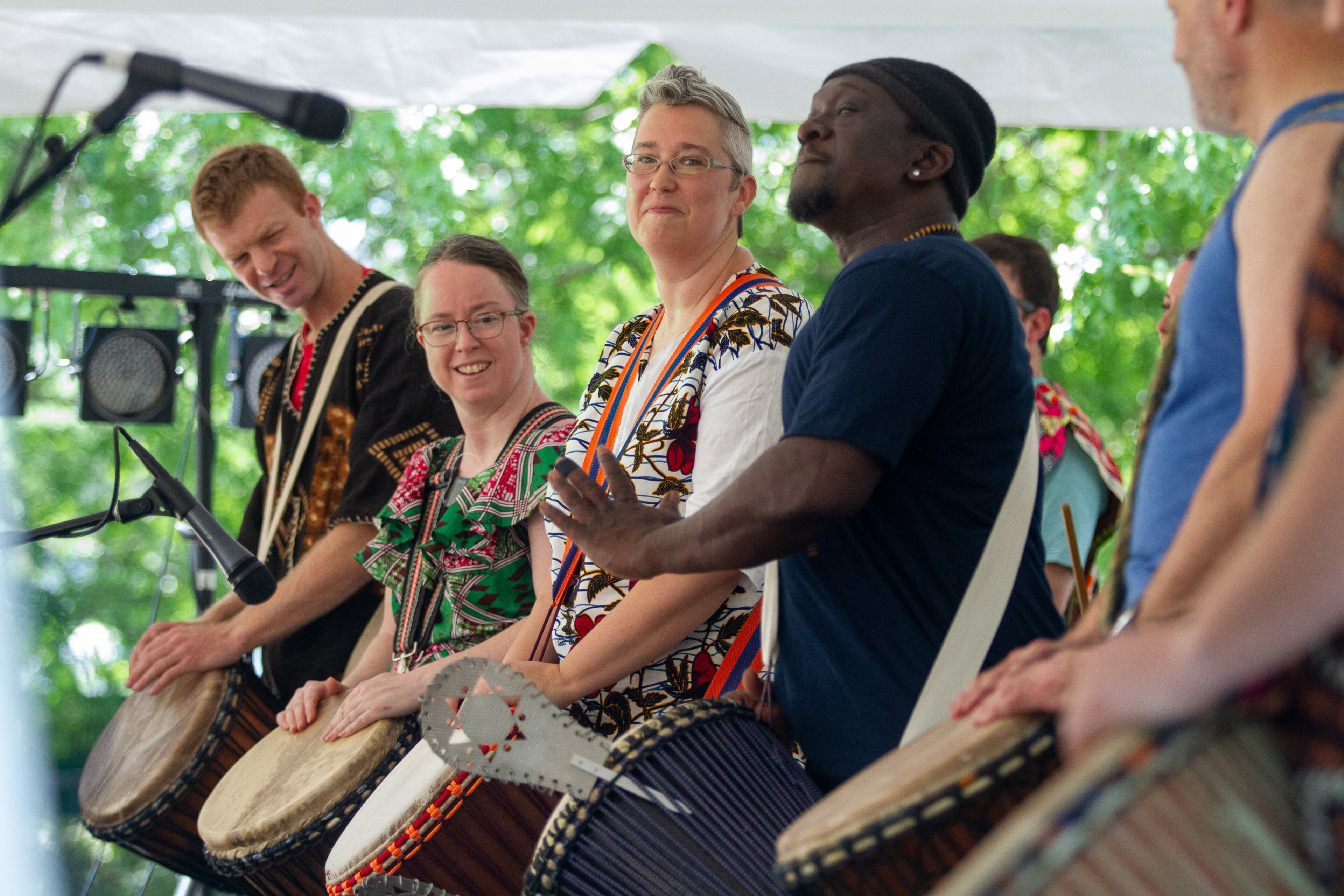 The Sehwe Village Percussion band plays during the annual Decatur Arts Festival on Sunday, May 26, 2019. STEVE SCHAEFER / SPECIAL TO THE AJC