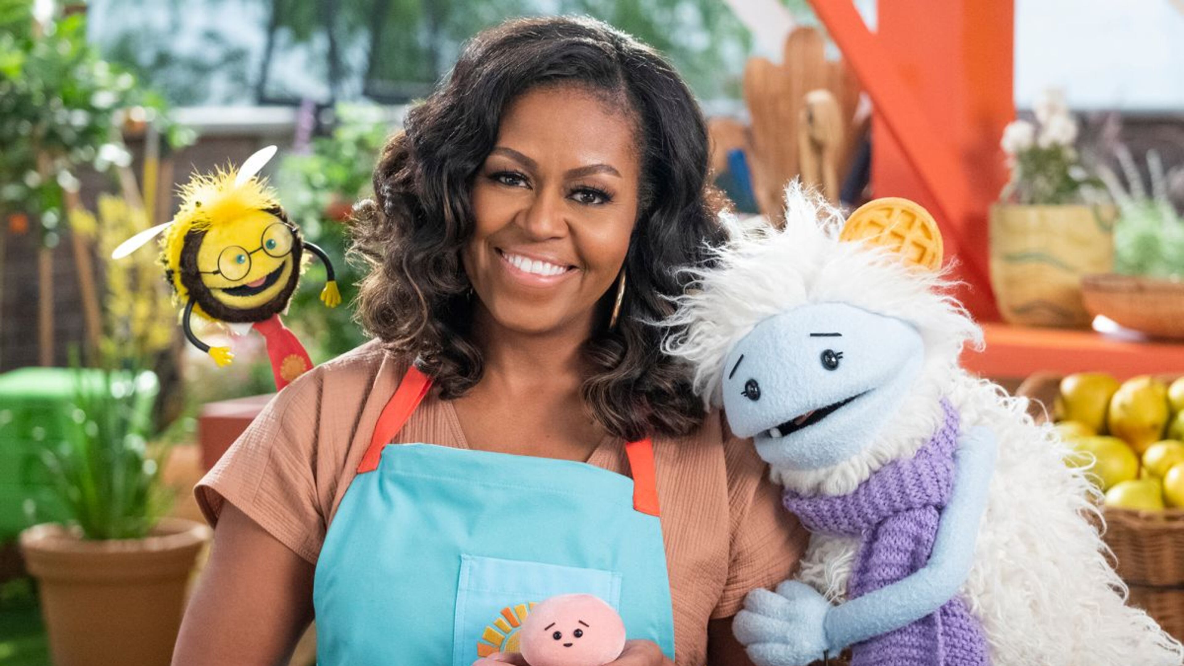 Michelle Obama hosts a children's show about cooking on Netflix called "Waffles + Mochi." NETFLIX