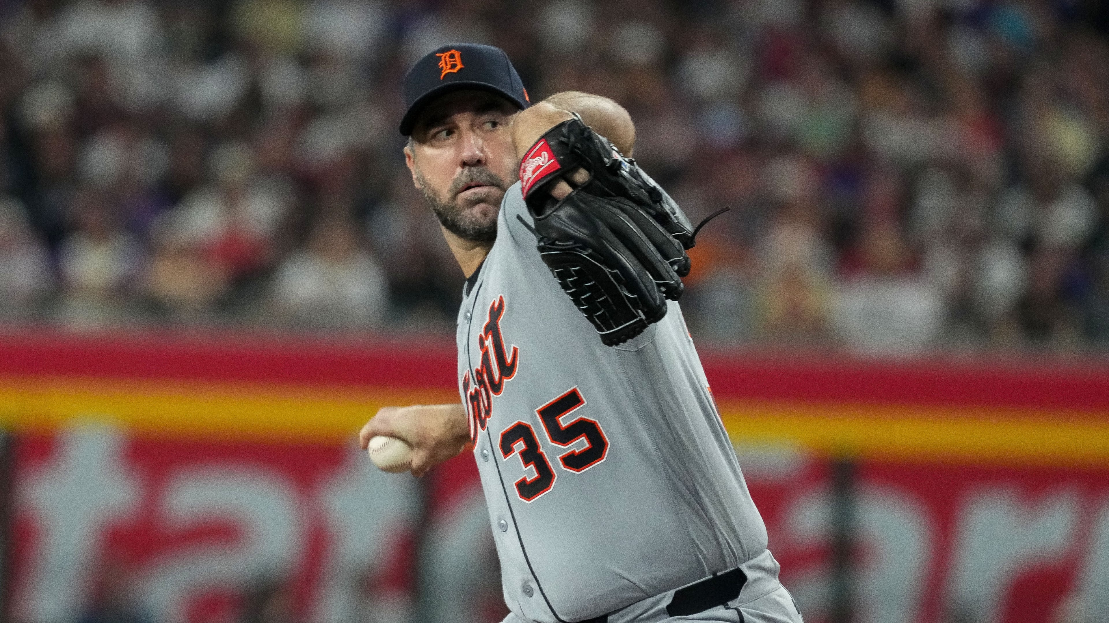 FILE - Detroit Tigers pitcher Justin Verlander works against the Arizona Diamondbacks during the first inning of an opening-day baseball game Monday, March 30, 2026, in Phoenix. (AP Photo/Darryl Webb,File)