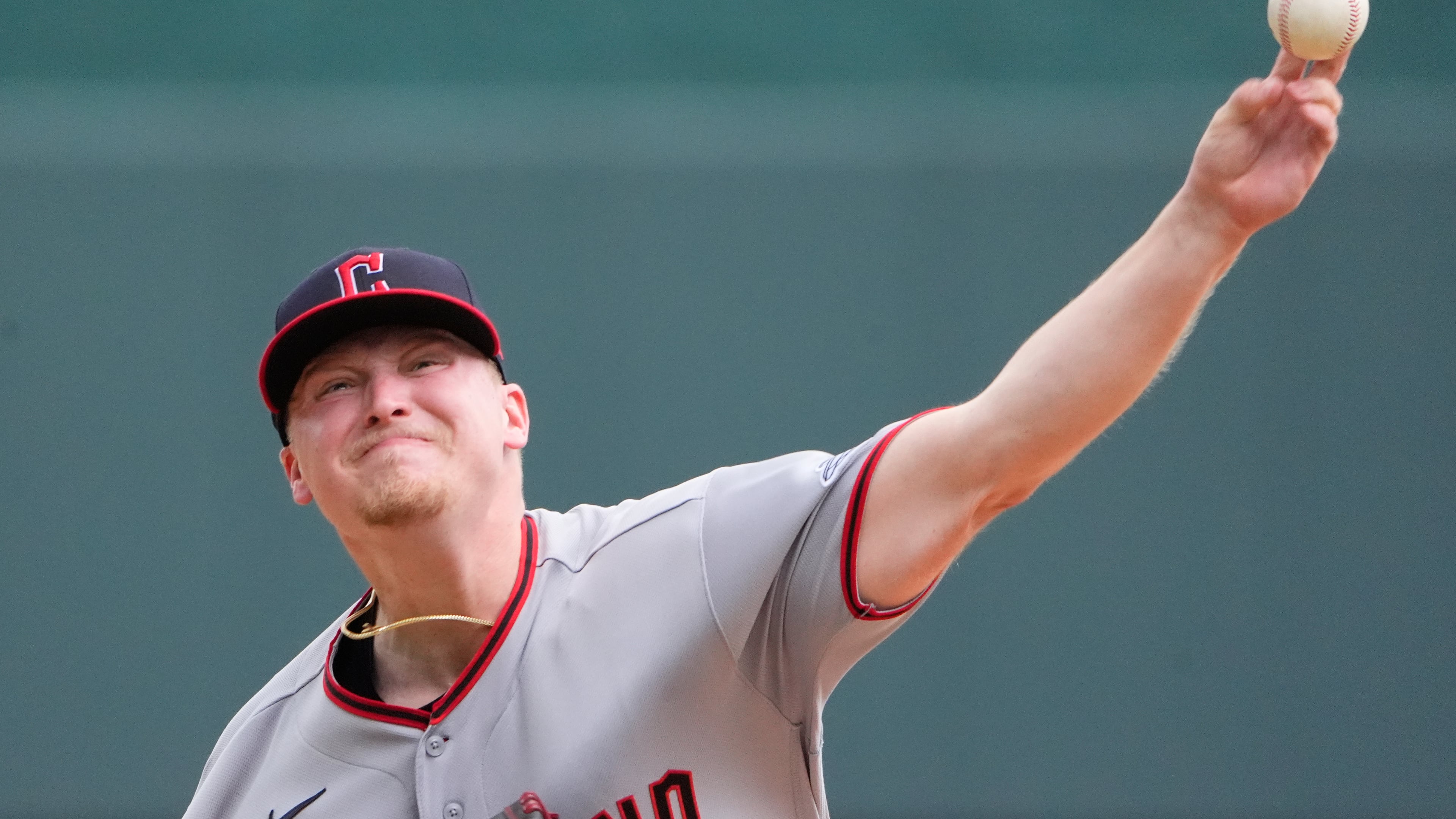 Cleveland Guardians starting pitcher Parker Messick throws during the first inning of a baseball game against the Kansas City Royals, Sunday, Sept. 27, 2026, in Kansas City, Mo. (AP Photo/Charlie Riedel)