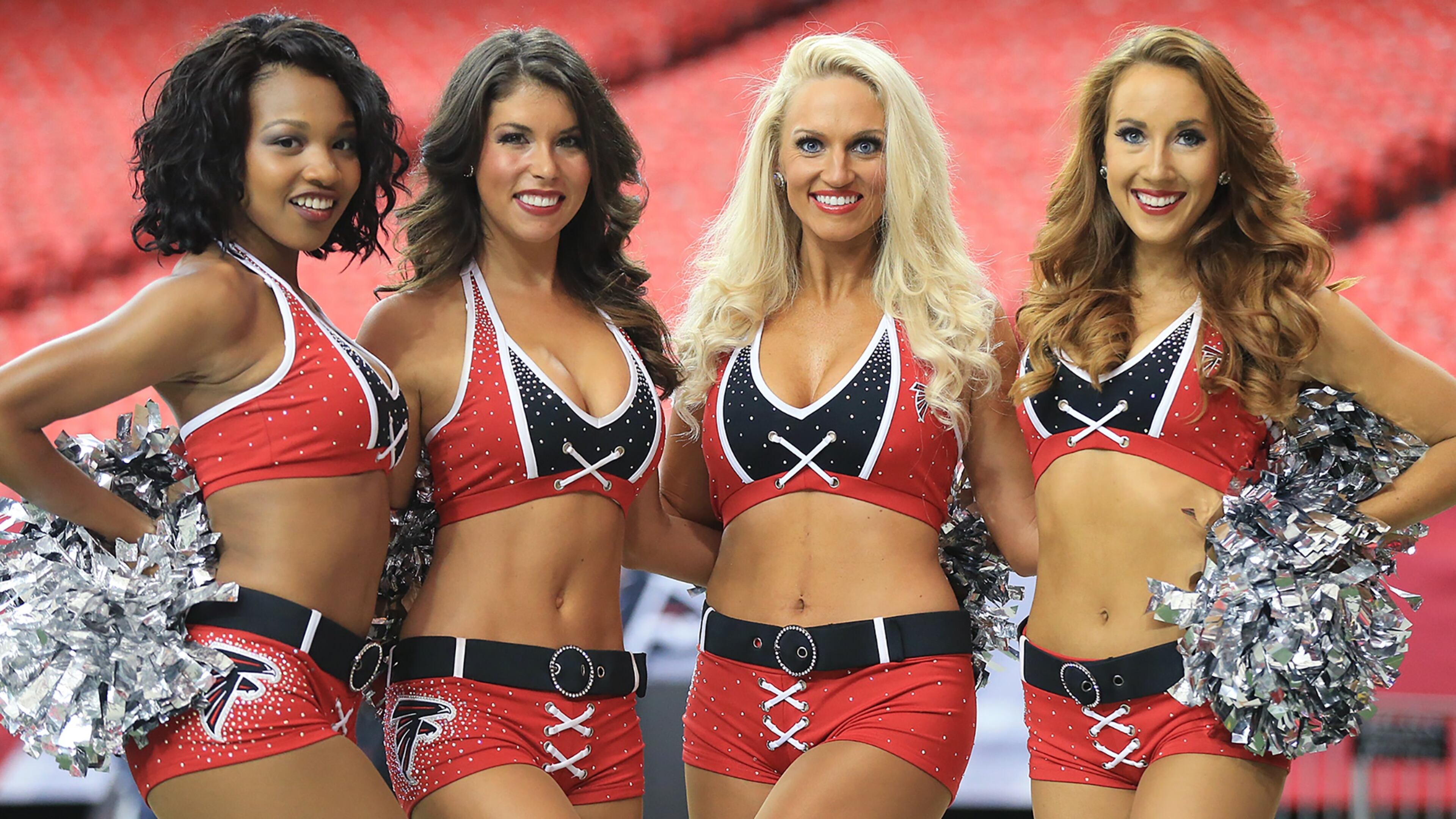 110115 ATLANTA: -- Falcons cheerleaders gather for a portrait before playing the Buccaneers in a football game on Sunday, Nov. 1, 2015, in Atlanta. Curtis Compton / ccompton@ajc.com