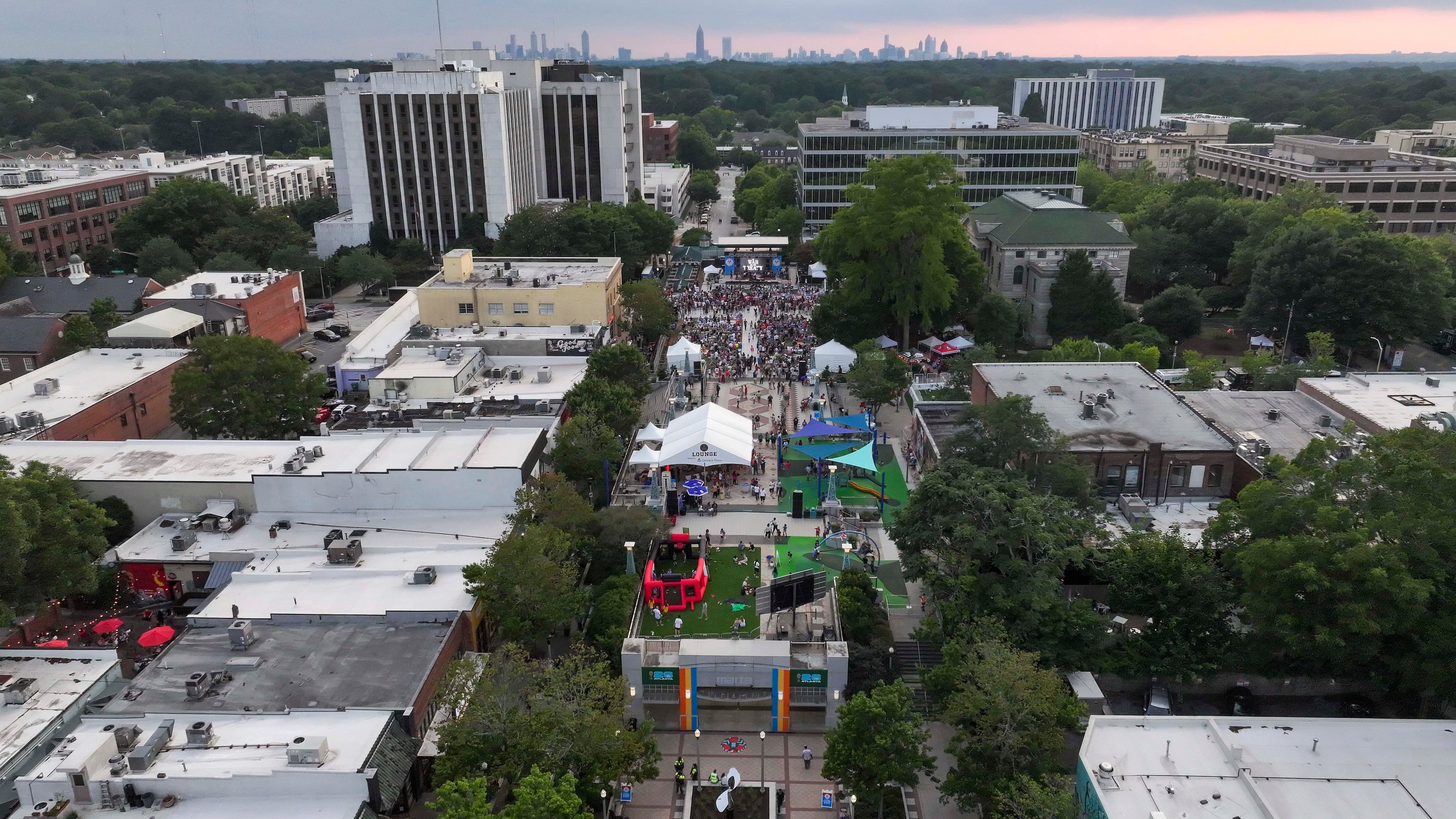 An aerial image shows attendees at Decatur Square during the Decatur Watchfest 26 listens to The War and Treaty concert on Wednesday, June 25, 2026.
(Miguel Martinez/AJC)