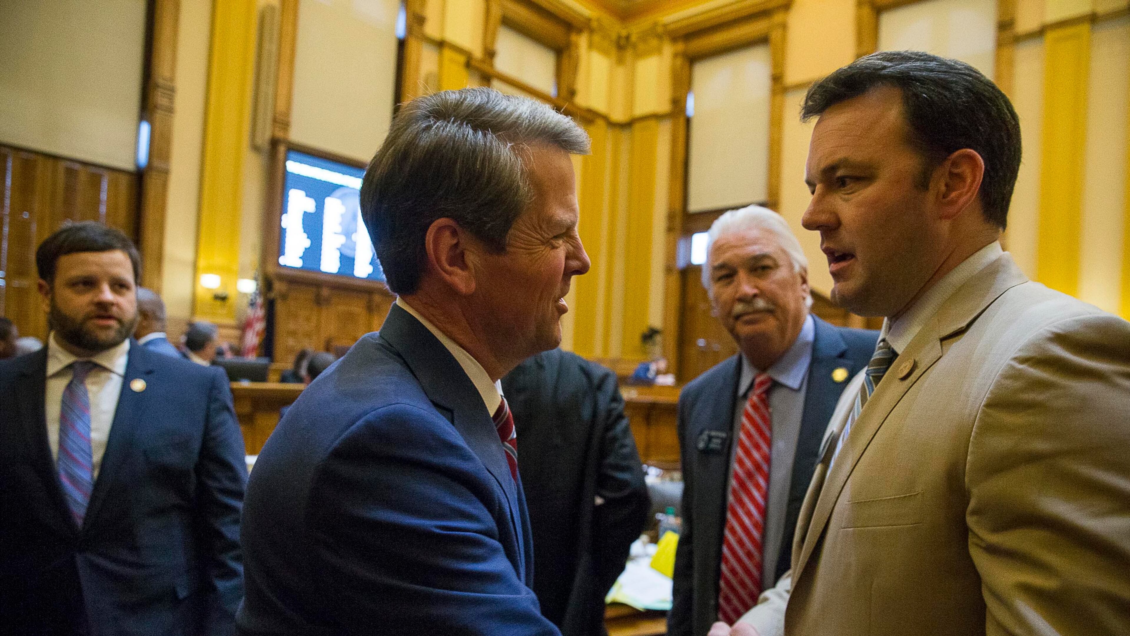 State Sen. Burt Jones, right, has urged Gov. Brian Kemp to call a special session of the General Assembly to pass legislation banning school systems from imposing mask mandates. Kemp has said he trusts local school systems on the issue. “Our school superintendents have been dealing with this issue for 15 months. They dealt with it all last year," the governor said. "They know how to deal with COVID in their classrooms. I trust them to do that.” ALYSSA POINTER/ALYSSA.POINTER@AJC.COM