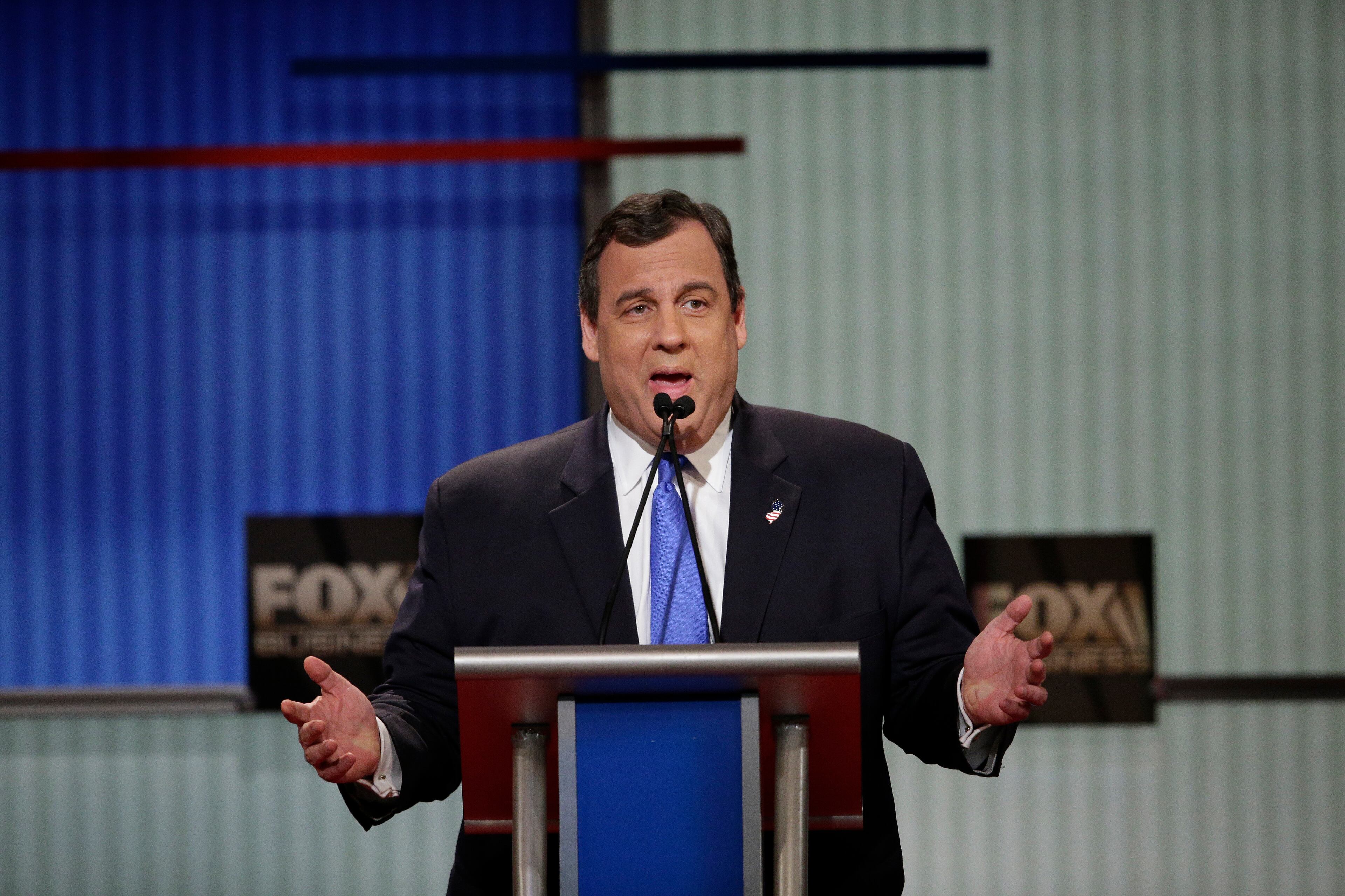 Republican presidential candidate, New Jersey Gov. Chris Christie speaks during the Fox Business Network Republican presidential debate at the North Charleston Coliseum, Thursday, Jan. 14, 2016, in North Charleston, S.C. (AP Photo/Chuck Burton)