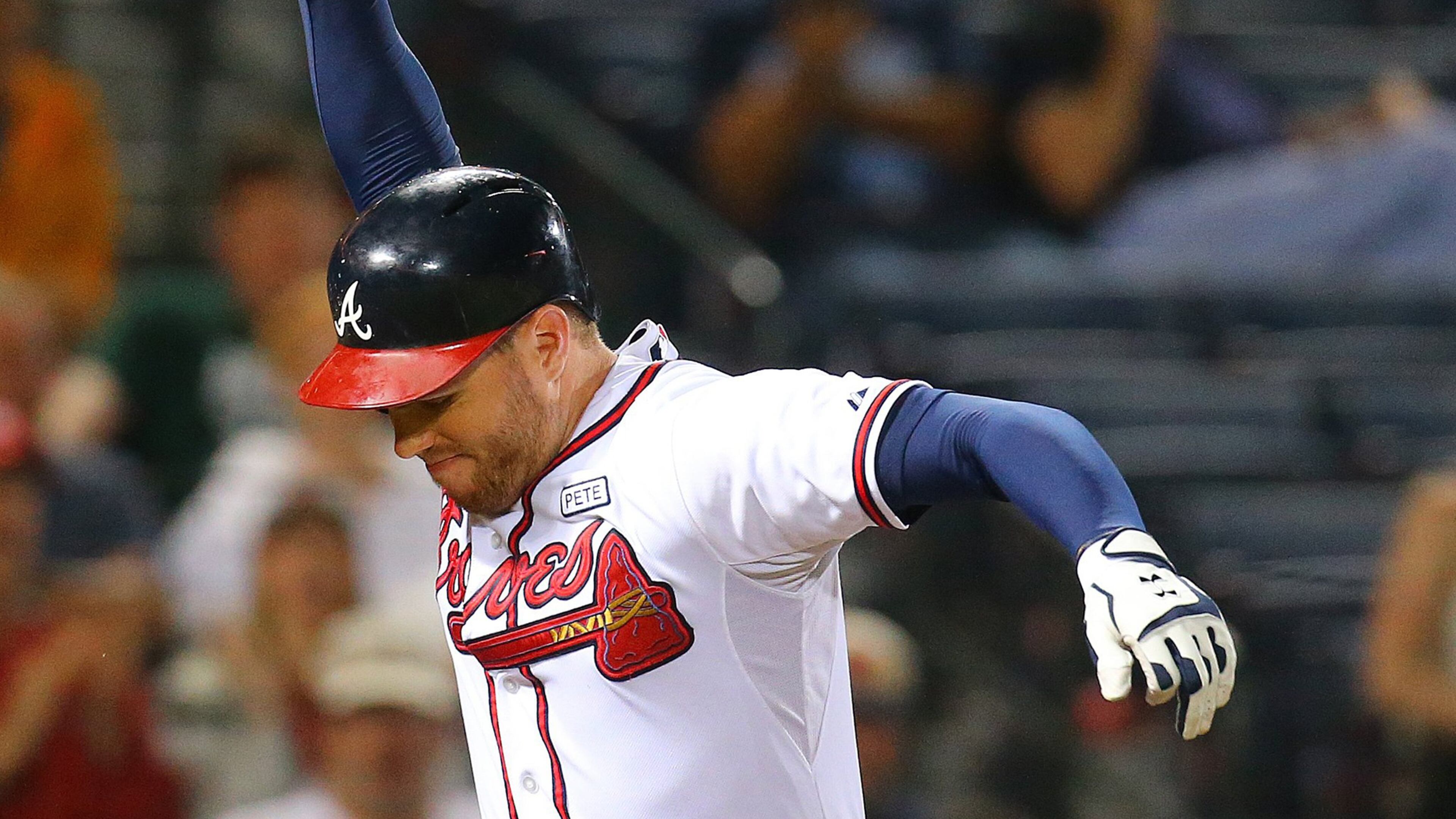 Atlanta Braves' Freddie Freeman, thinking he drew a walk, slams his bat down on the ground in anger, shattering it, after homeplate umpire Tim Timmons called him out during the sixth inning of their game against the Washington Nationals on Monday, Sept. 15, 2014, at Turner Field in Atlanta. Freeman and Braves manager Fredi Gonzalez were both ejected from the game for arguing the call. (Curtis Compton/Atlanta Journal-Constitution/MCT) Freddie Freeman and Braves have had reason to be angry, and another may be coming tonight. (Curtis Compton/AJC)