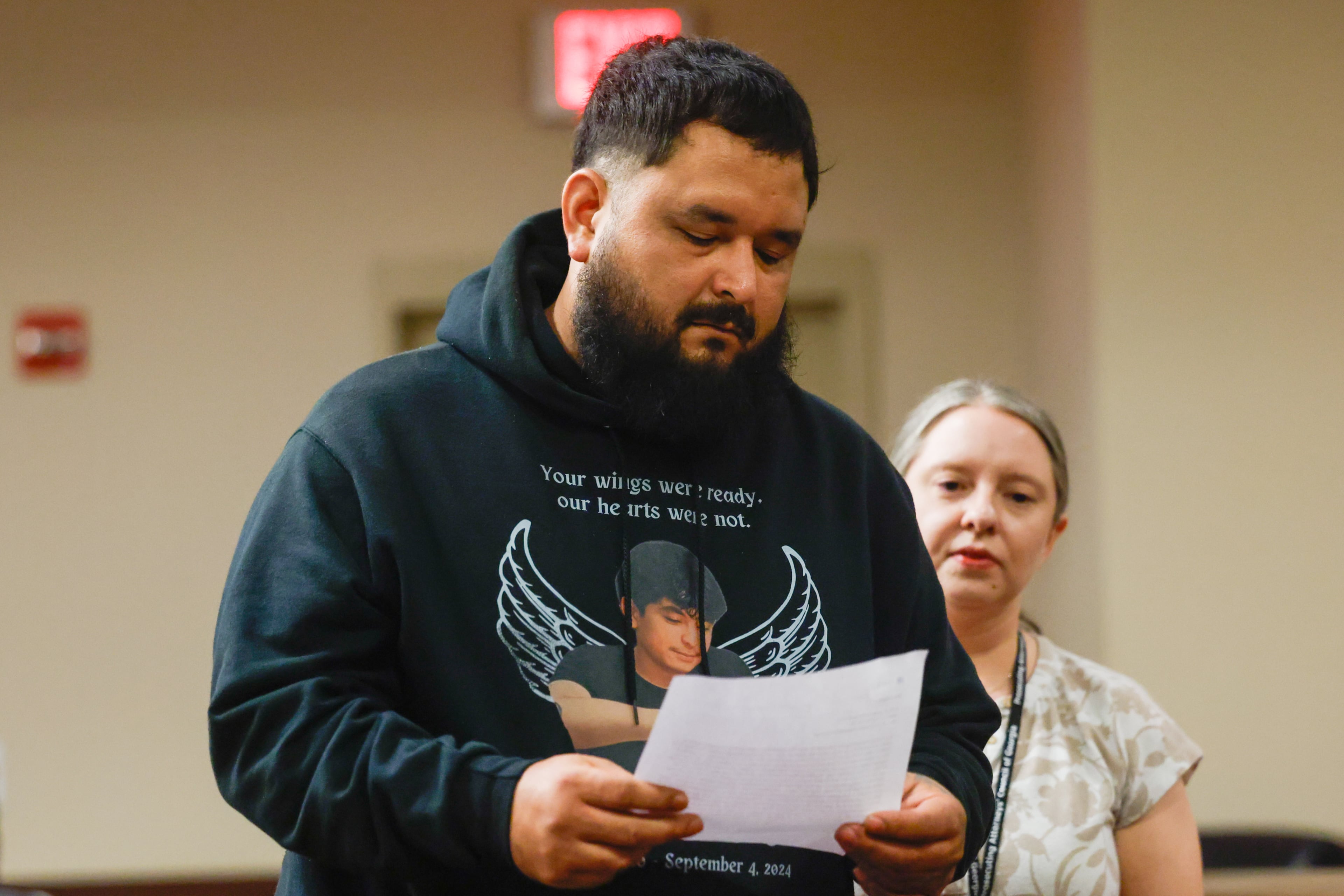 Ismael Angulo Jr., brother of Christian Angulo, walks away after testifying during the plea hearing for Colt Gray at Barrow County Superior Court on Friday, July 24, 2026, in Winder. (Arvin Temkar/AJC)