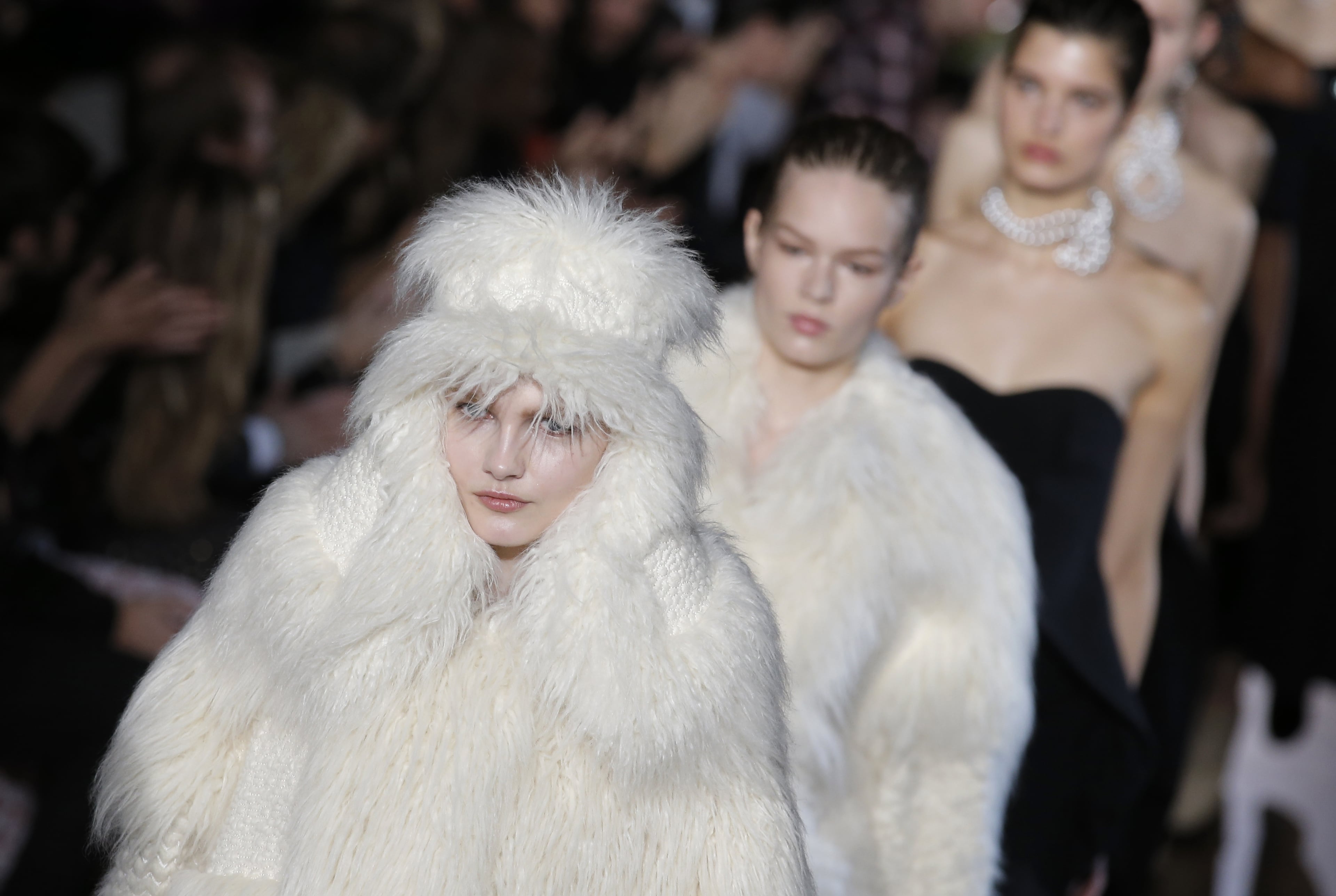 Models wear creation for Stella McCartney's ready to wear fall-winter 2015-2016 fashion collection presented during Paris fashion week, Paris, France, Monday, March 9, 2015. (AP Photo/Francois Mori)